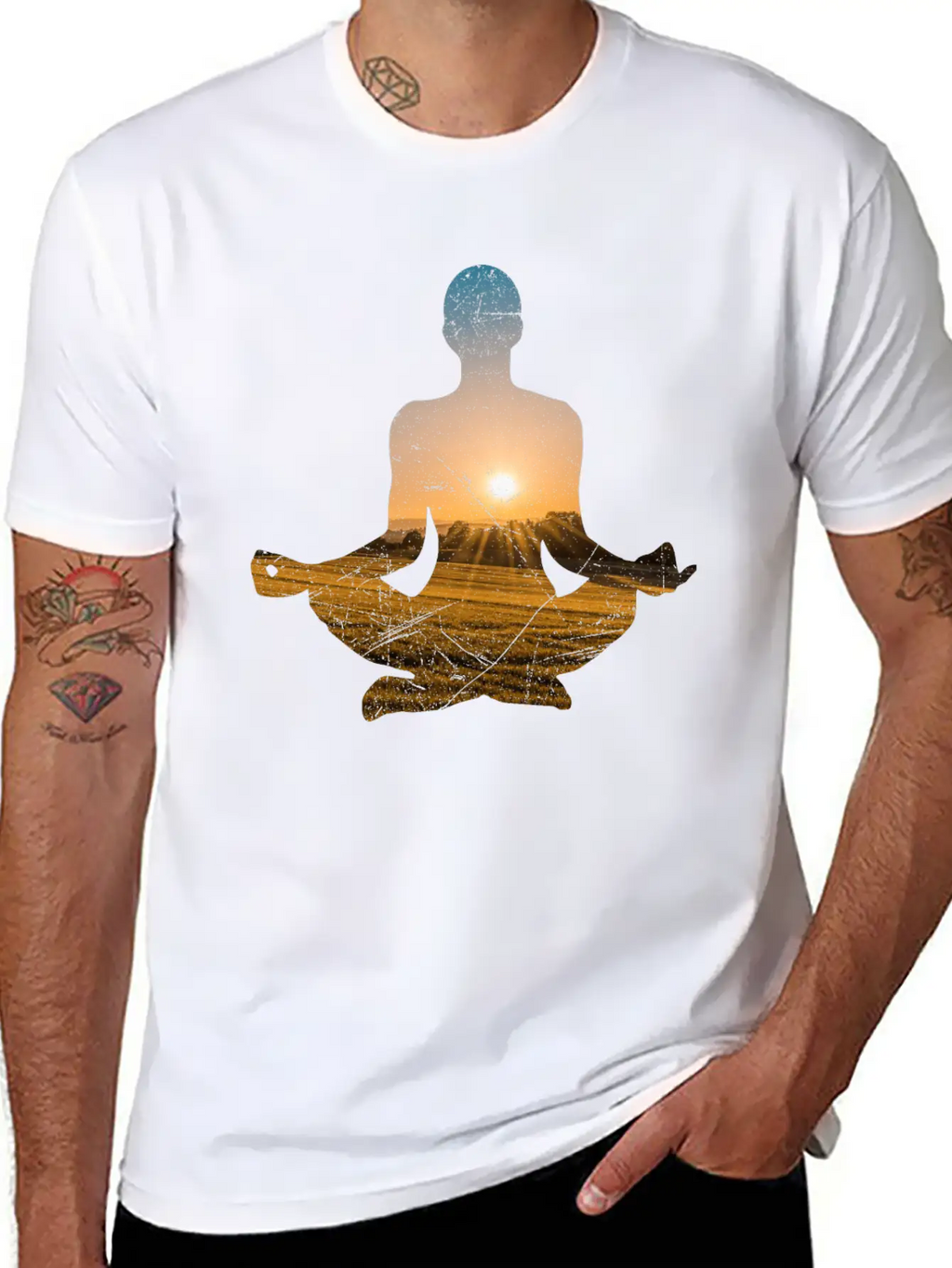 Double Exposure Art Meditation Yoga Gift Idea Unisex Casual T-Shirt – Clean Design For Daily Comfort