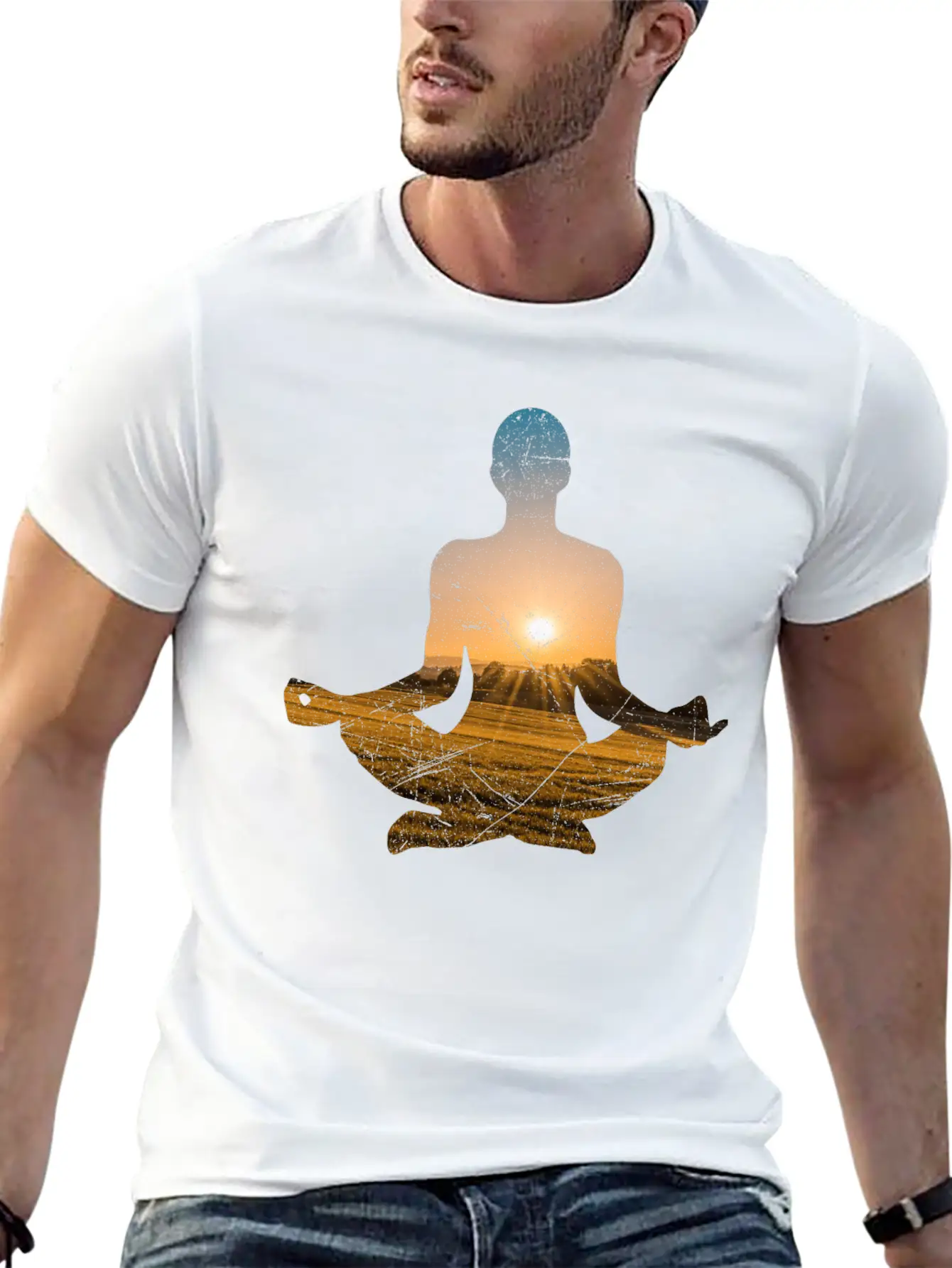 Double Exposure Art Meditation Yoga Gift Idea Unisex Casual T-Shirt – Clean Design For Daily Comfort