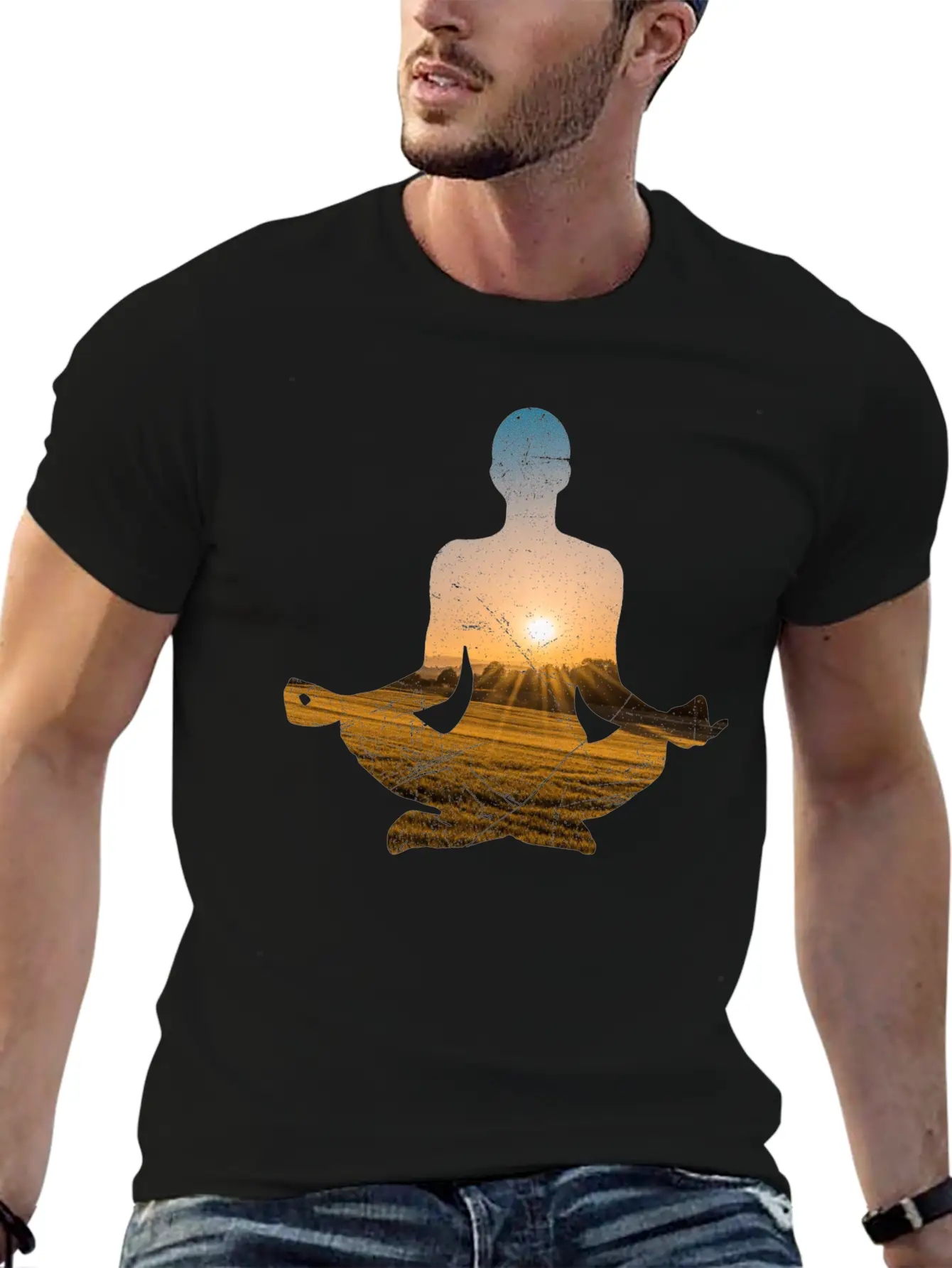 Double Exposure Art Meditation Yoga Gift Idea Unisex Casual T-Shirt – Clean Design For Daily Comfort