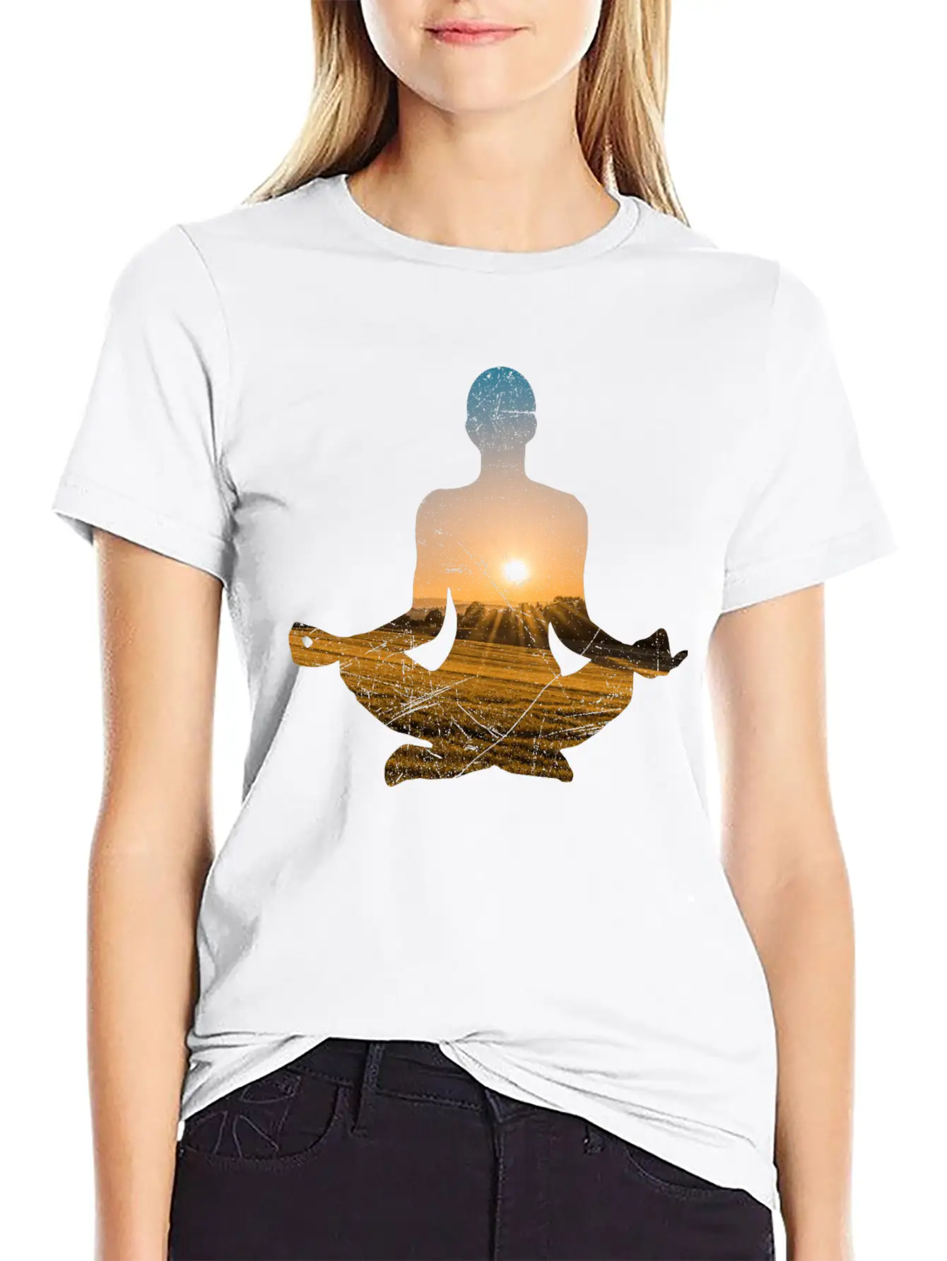 Double Exposure Art Meditation Yoga Gift Idea Unisex Casual T-Shirt – Clean Design For Daily Comfort