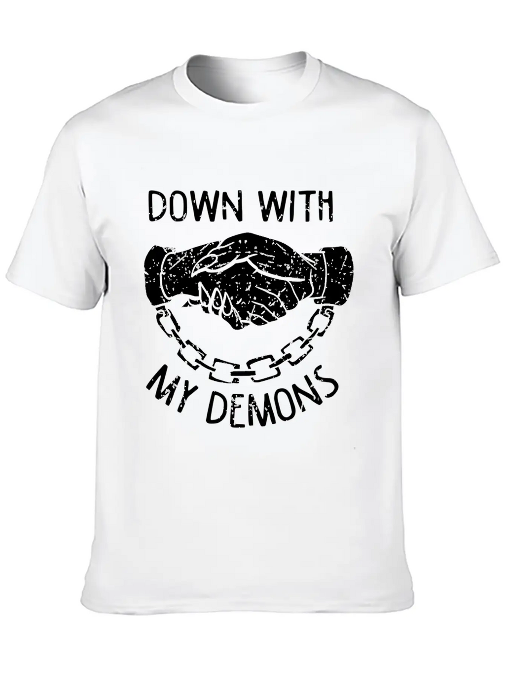 Down With My Demons Deal Handshake Aesthetic Unisex Casual T-Shirt – Clean Design For Daily Comfort