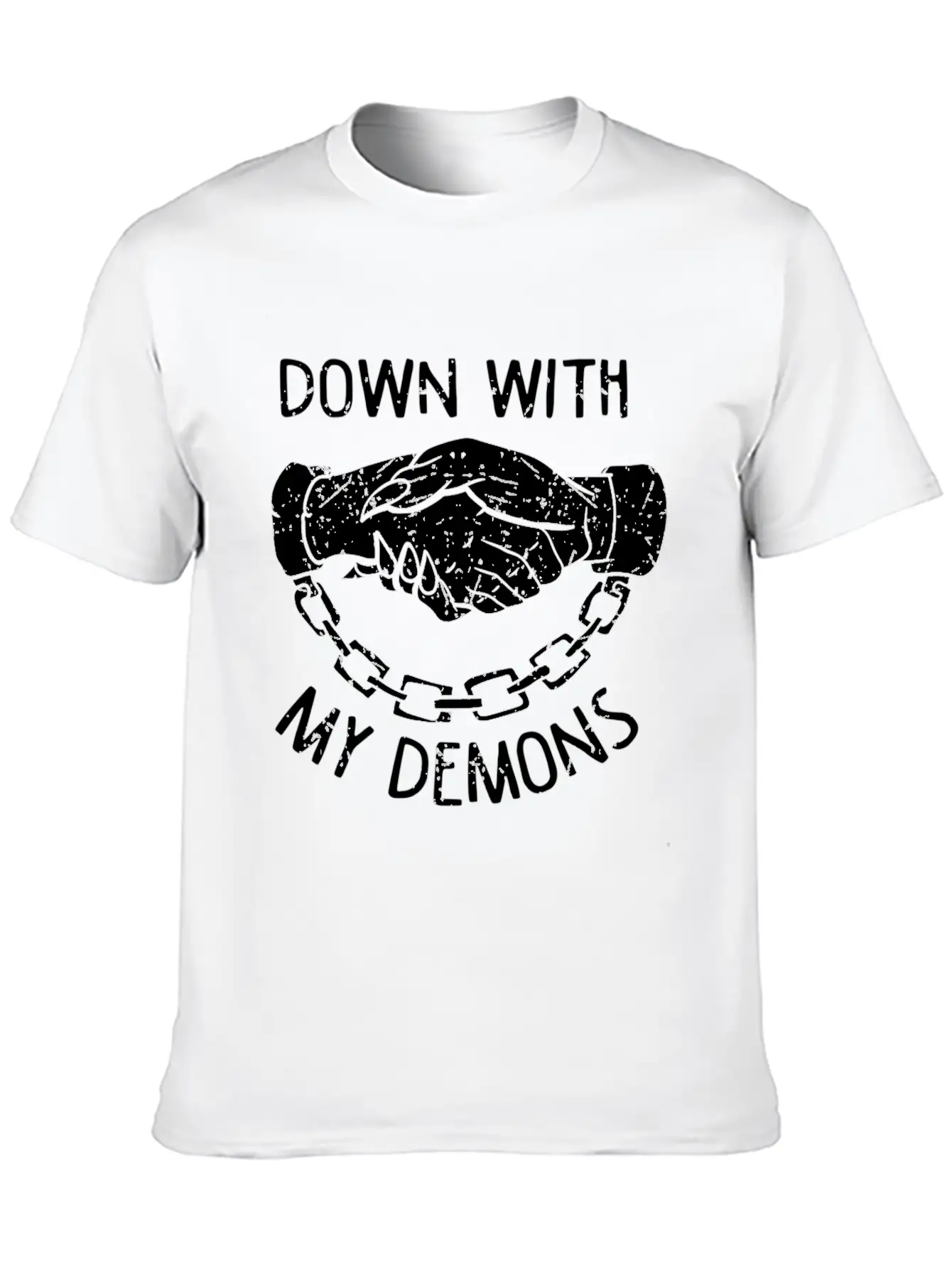 Down With My Demons Deal Handshake Aesthetic Unisex Casual T-Shirt – Clean Design For Daily Comfort