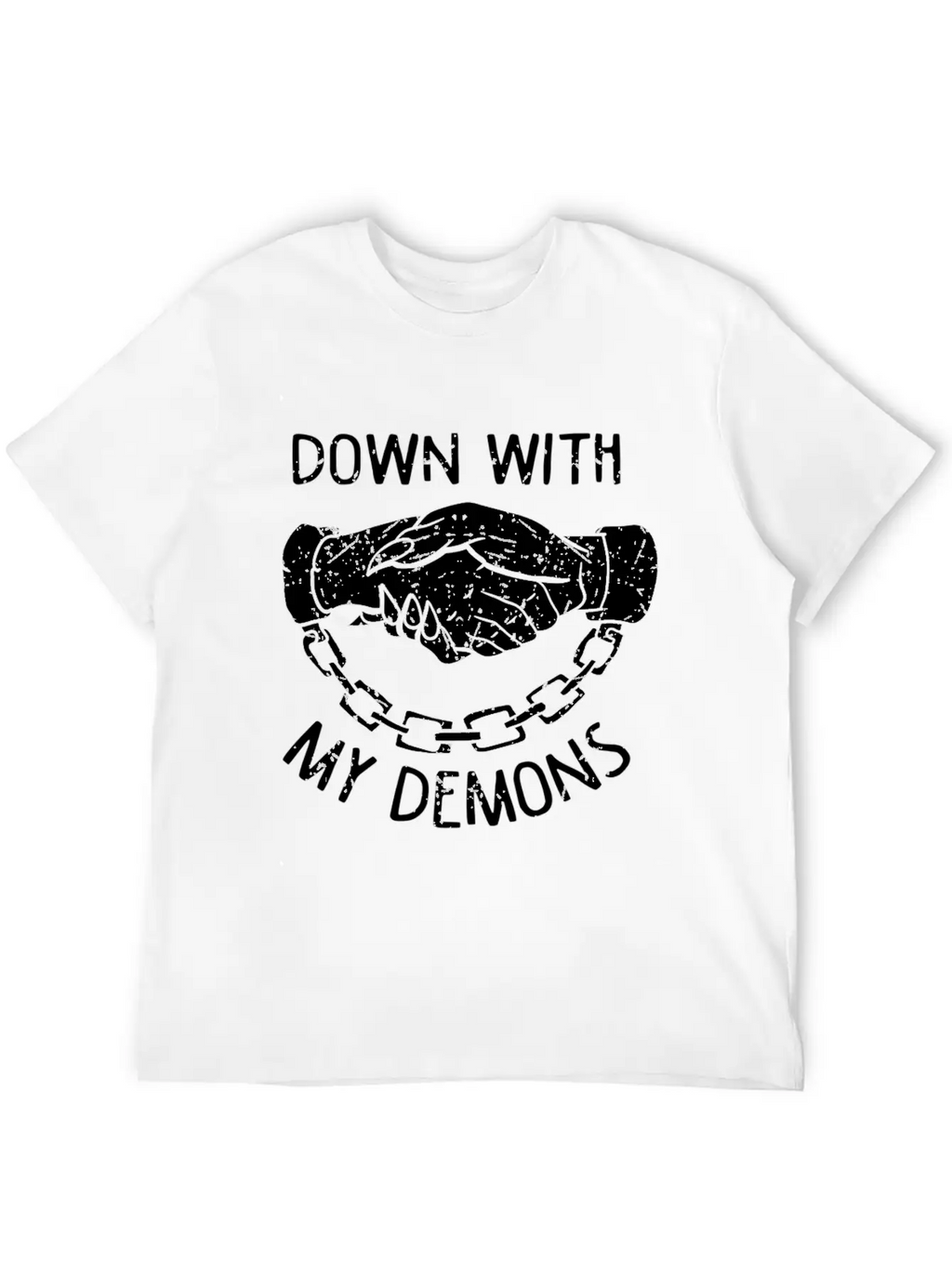 Down With My Demons Deal Handshake Aesthetic Unisex Casual T-Shirt – Clean Design For Daily Comfort