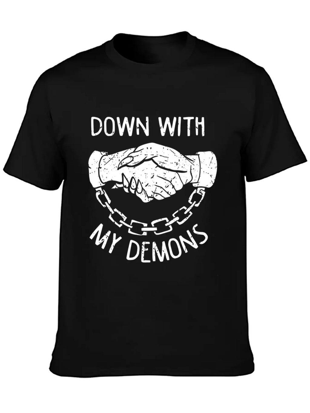 Down With My Demons Deal Handshake Aesthetic Unisex Casual T-Shirt – Clean Design For Daily Comfort