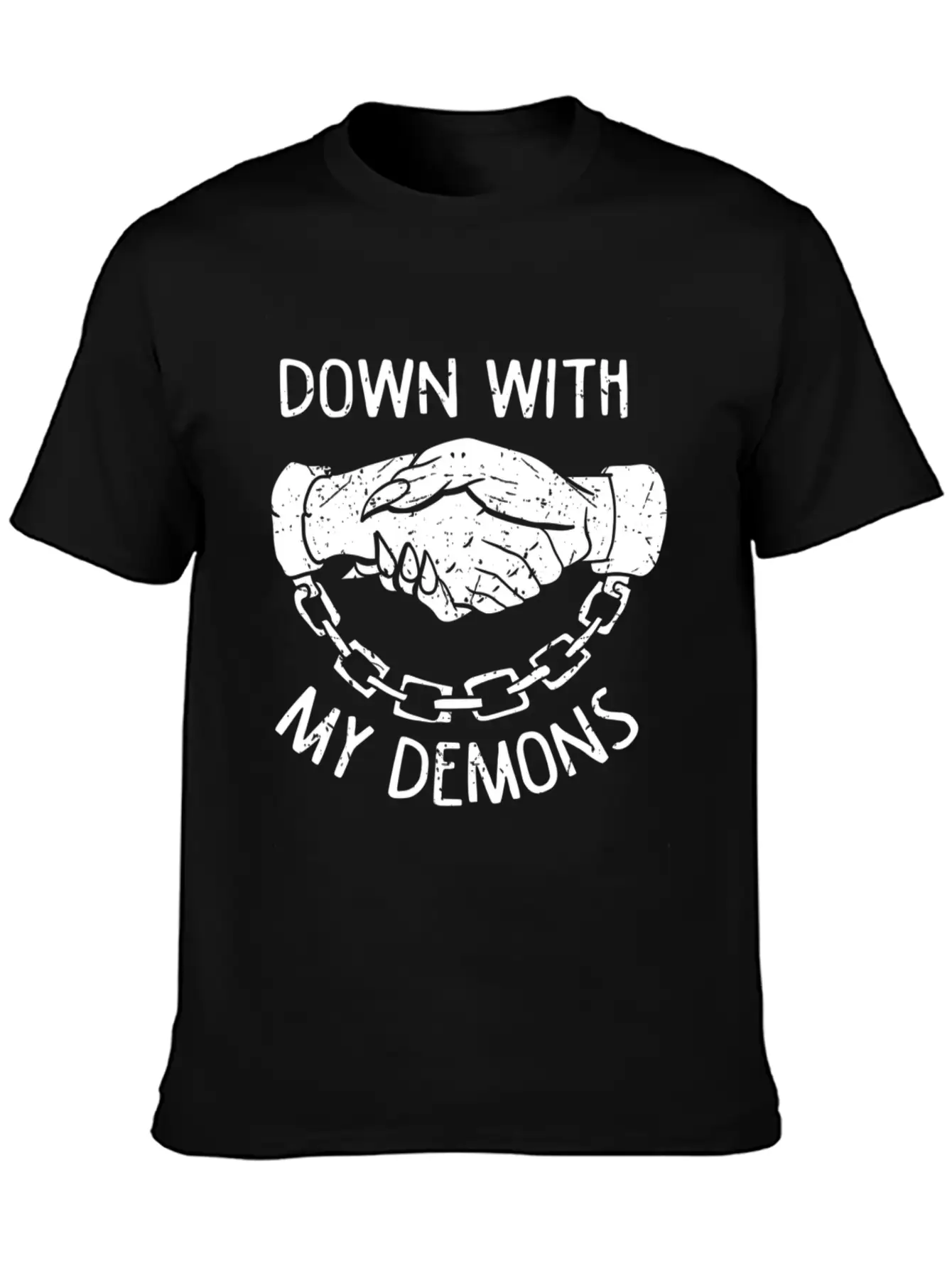 Down With My Demons Deal Handshake Aesthetic Unisex Casual T-Shirt – Clean Design For Daily Comfort