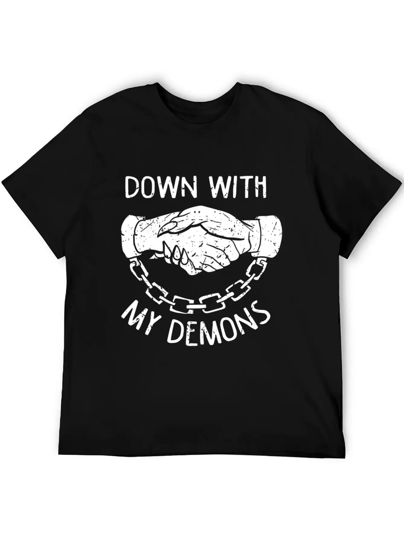 Down With My Demons Deal Handshake Aesthetic Unisex Casual T-Shirt – Clean Design For Daily Comfort
