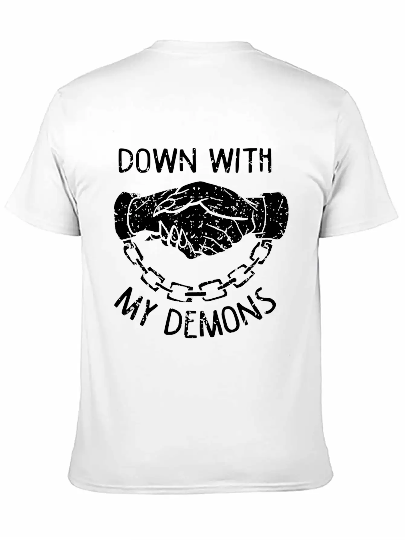 Down With My Demons Deal Handshake Aesthetic Unisex Casual T-Shirt – Clean Design For Daily Comfort