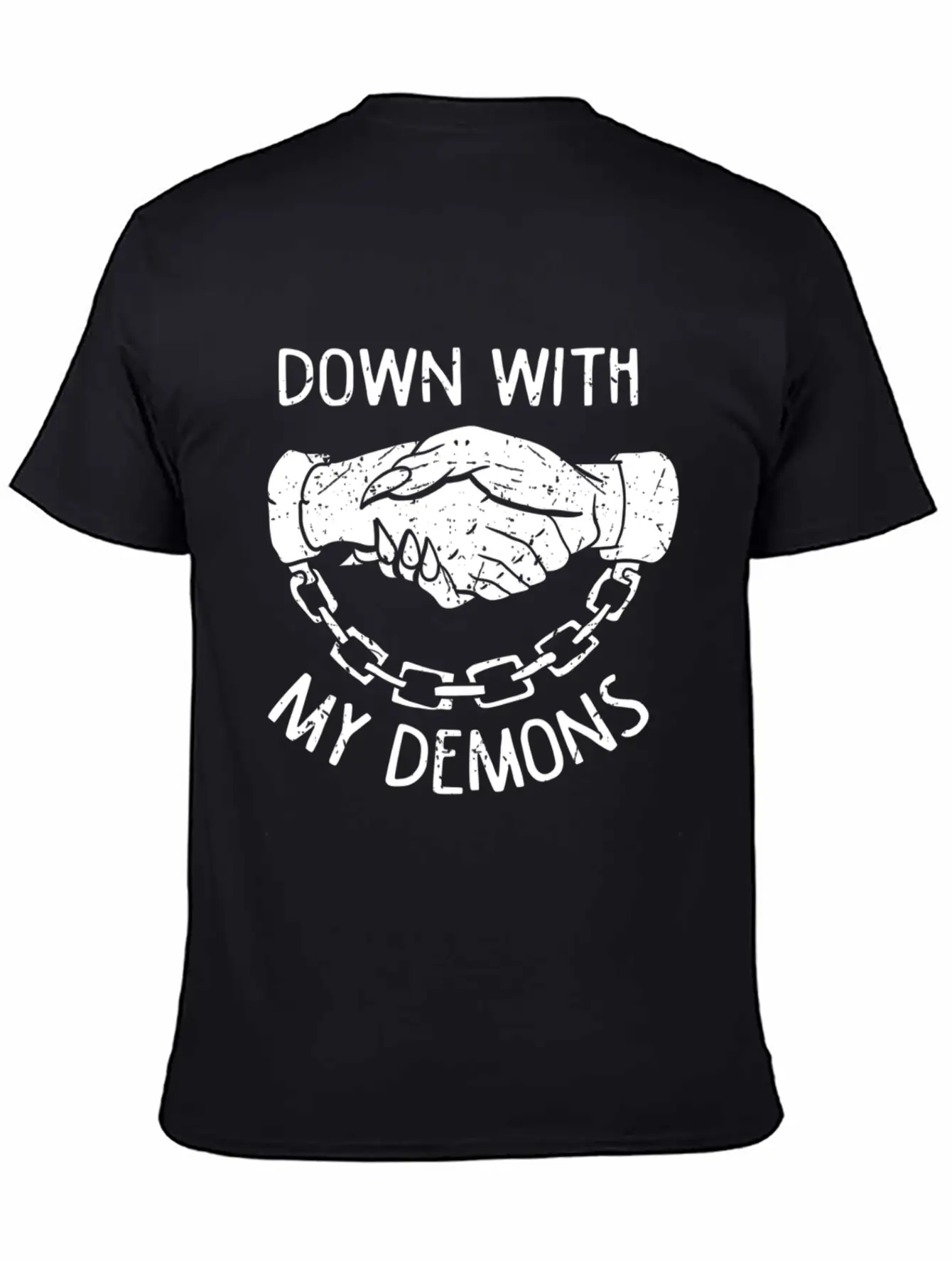 Down With My Demons Deal Handshake Aesthetic Unisex Casual T-Shirt – Clean Design For Daily Comfort