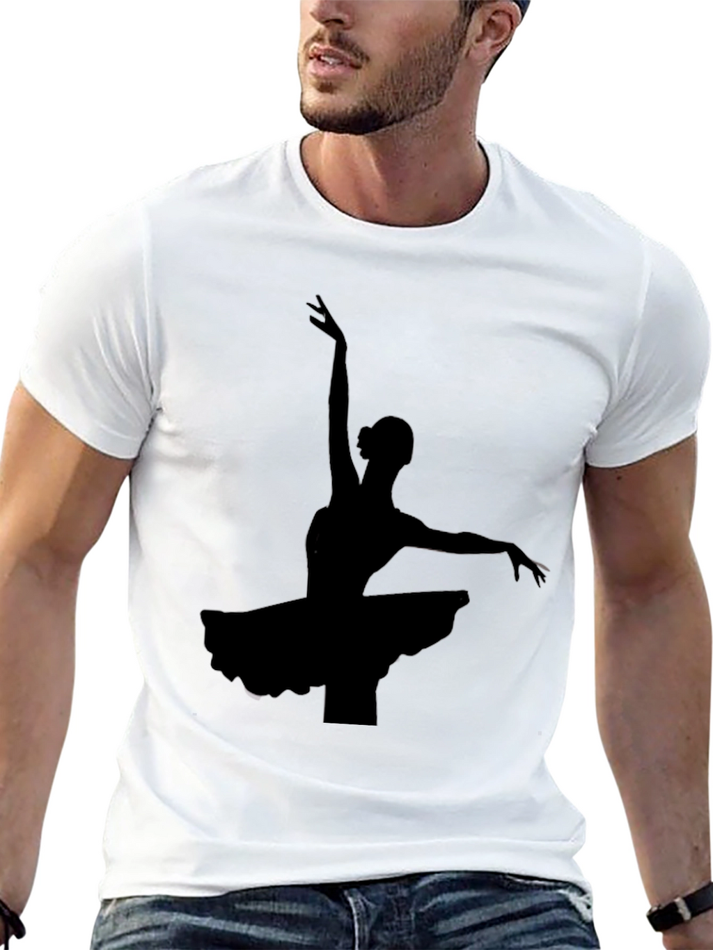 Elegant Ballerina Silhouette Black T-Shirt