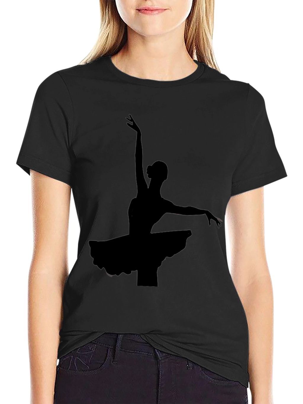Elegant Ballerina Silhouette Black T-Shirt
