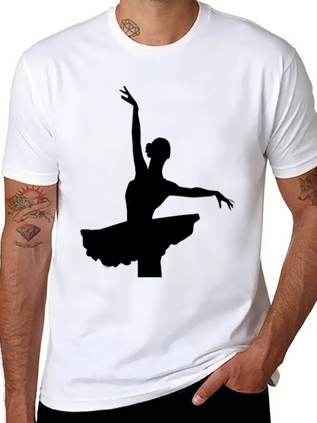 Elegant Ballerina Silhouette Black T-Shirt