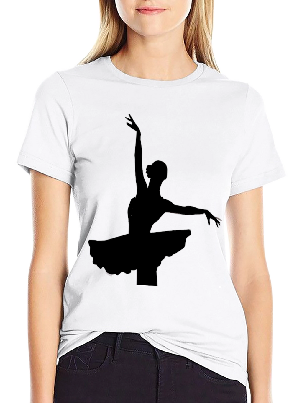 Elegant Ballerina Silhouette Black T-Shirt