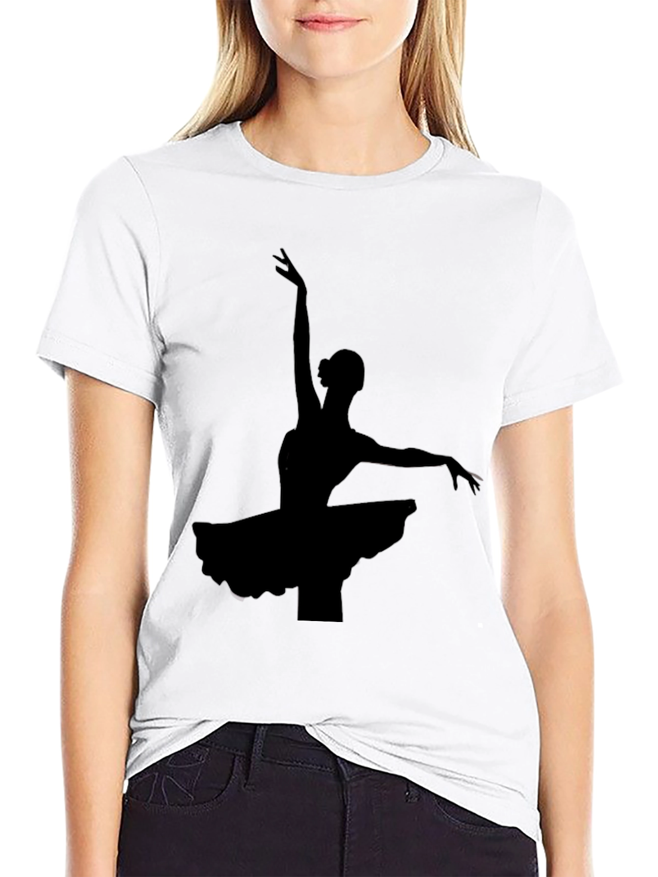 Elegant Ballerina Silhouette Black T-Shirt