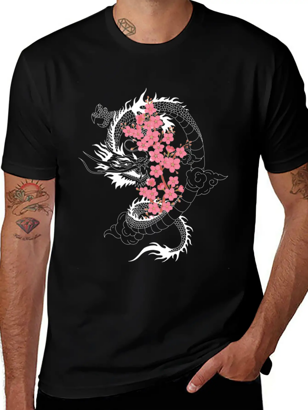 Dragon Japanese Cherry Blossom Culture Timeless Short Sleeve Tee – Comfy And Minimalist Design