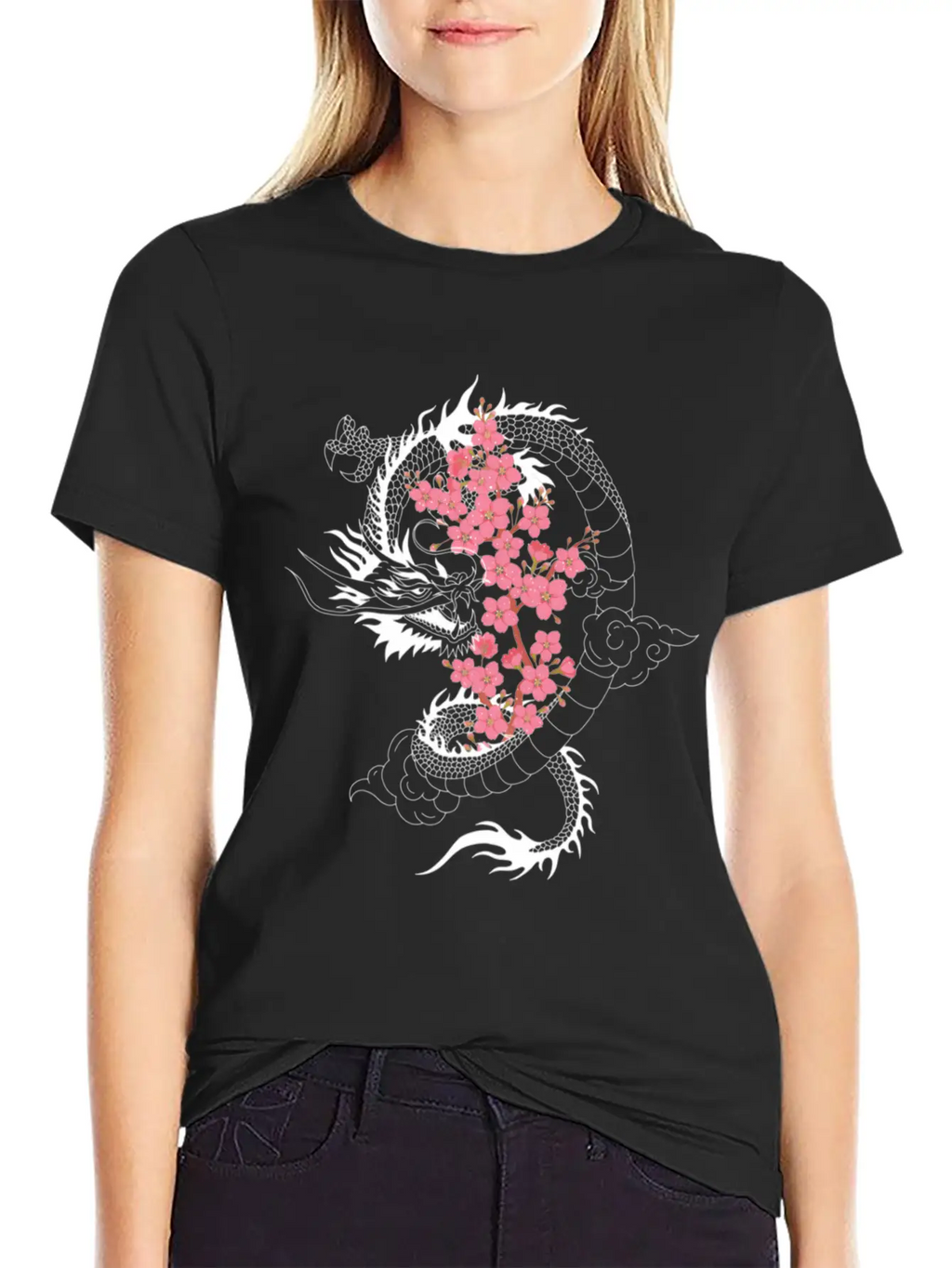 Dragon Japanese Cherry Blossom Culture Timeless Short Sleeve Tee – Comfy And Minimalist Design