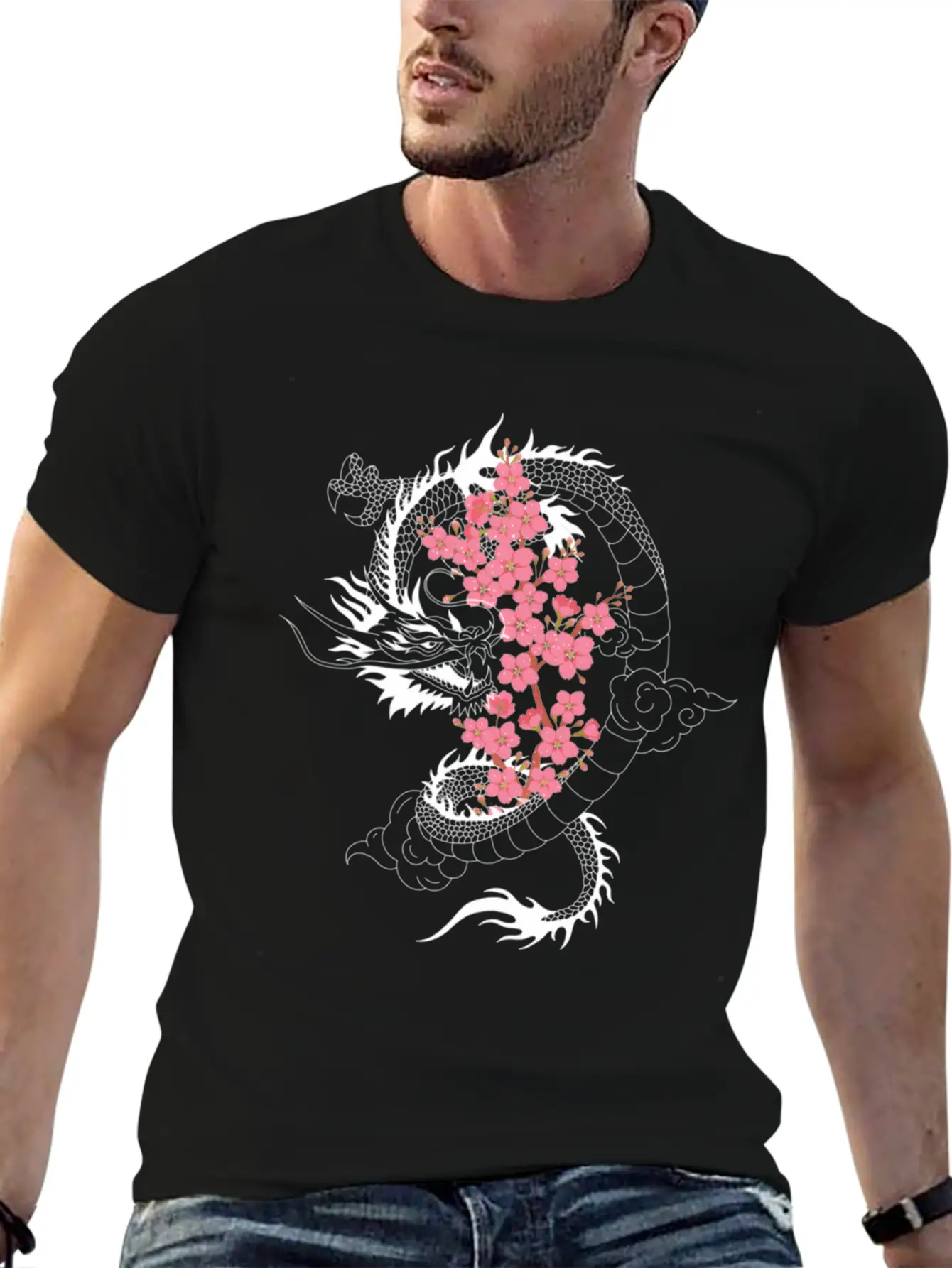 Dragon Japanese Cherry Blossom Culture Timeless Short Sleeve Tee – Comfy And Minimalist Design