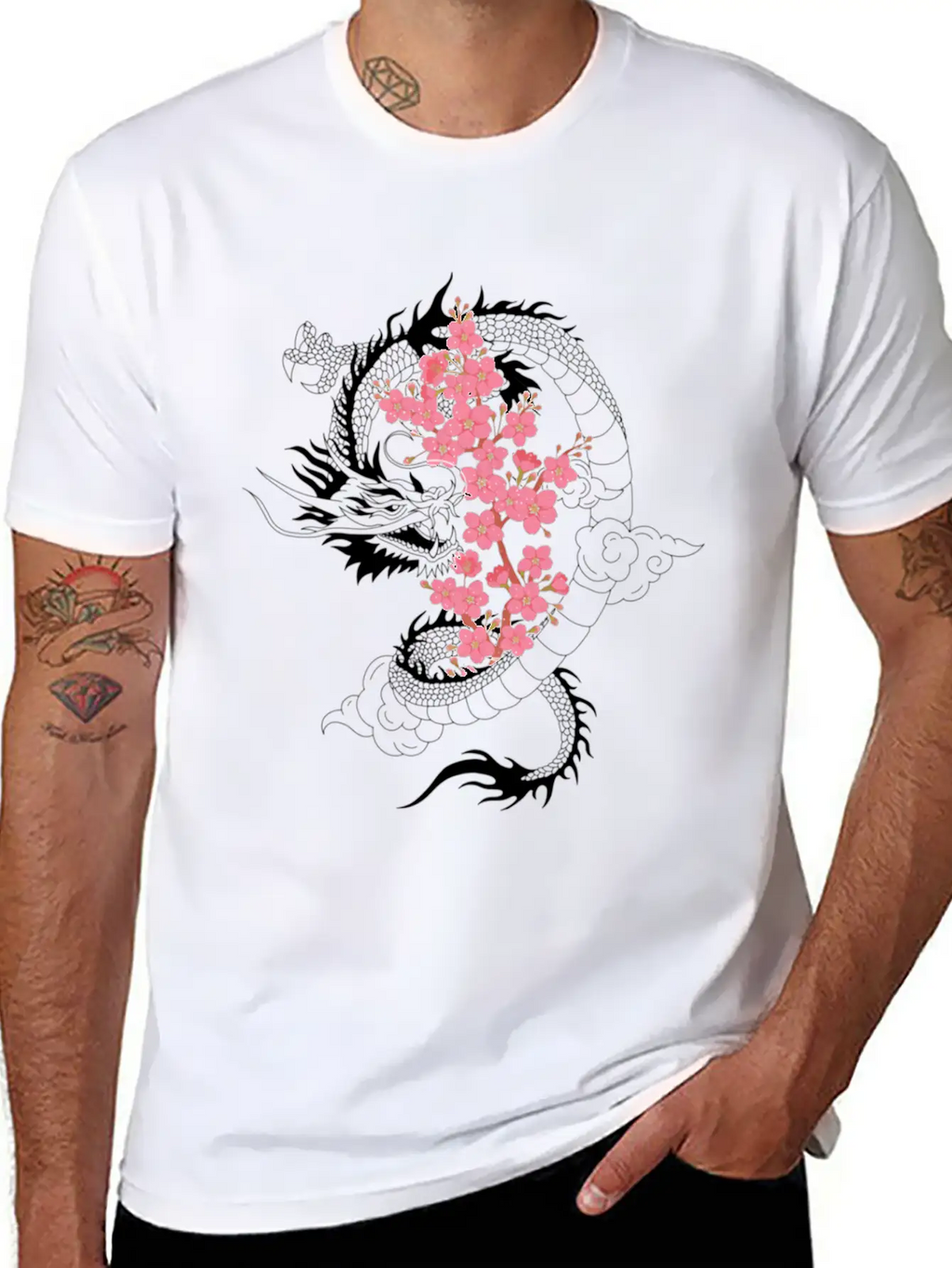 Dragon Japanese Cherry Blossom Culture Timeless Short Sleeve Tee – Comfy And Minimalist Design