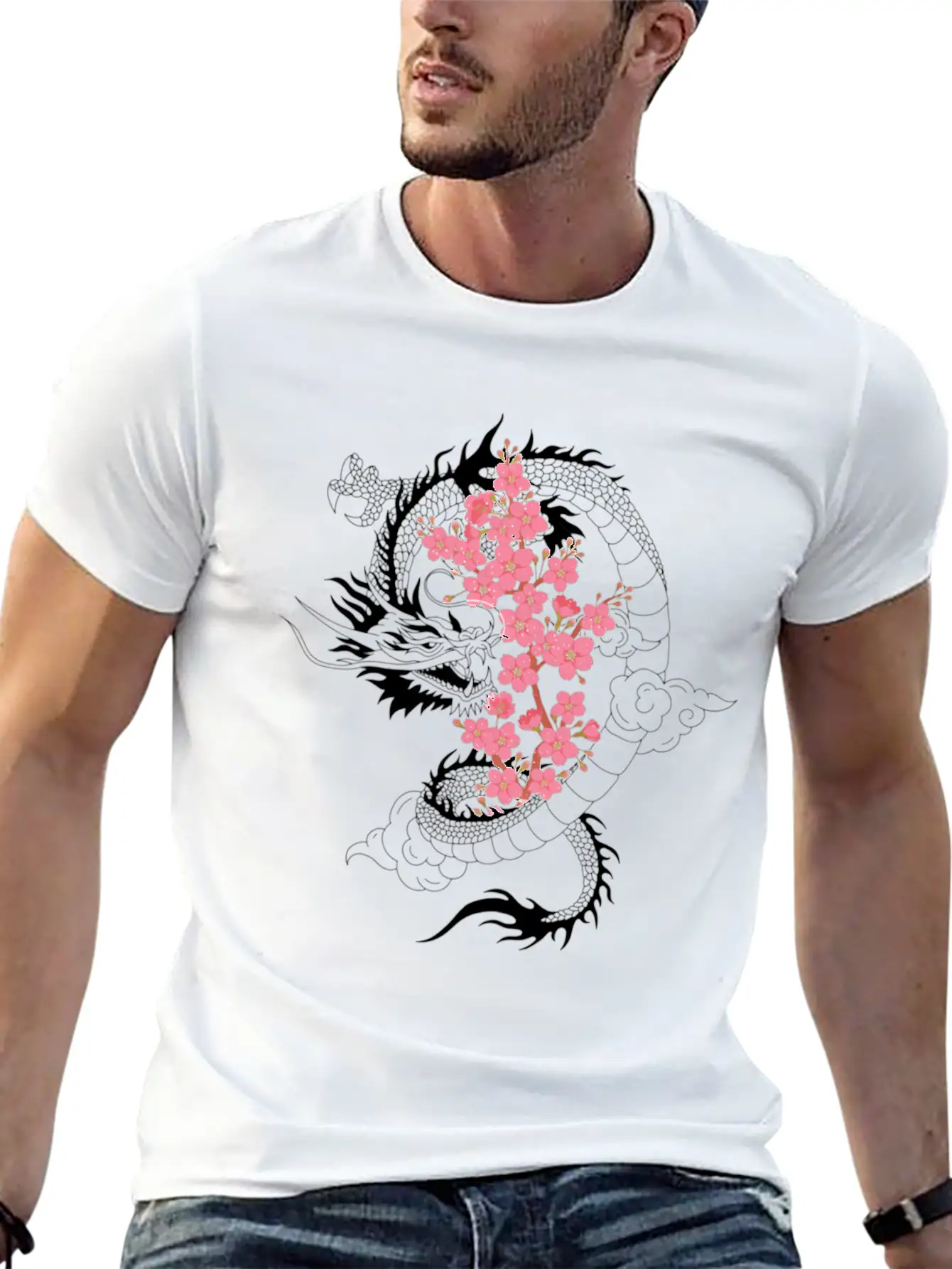 Dragon Japanese Cherry Blossom Culture Timeless Short Sleeve Tee – Comfy And Minimalist Design