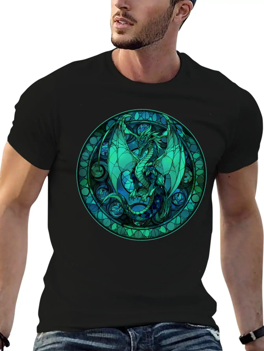 Dragon Stained Glass Style Classic Cotton Tee – Unisex Comfort For Any Season
