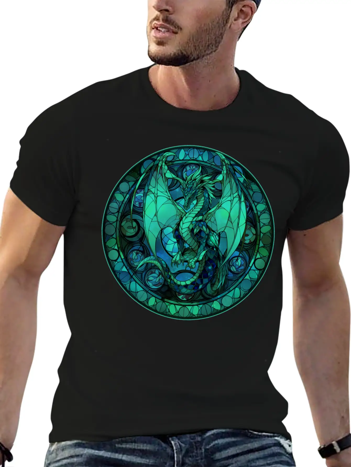 Dragon Stained Glass Style Classic Cotton Tee – Unisex Comfort For Any Season