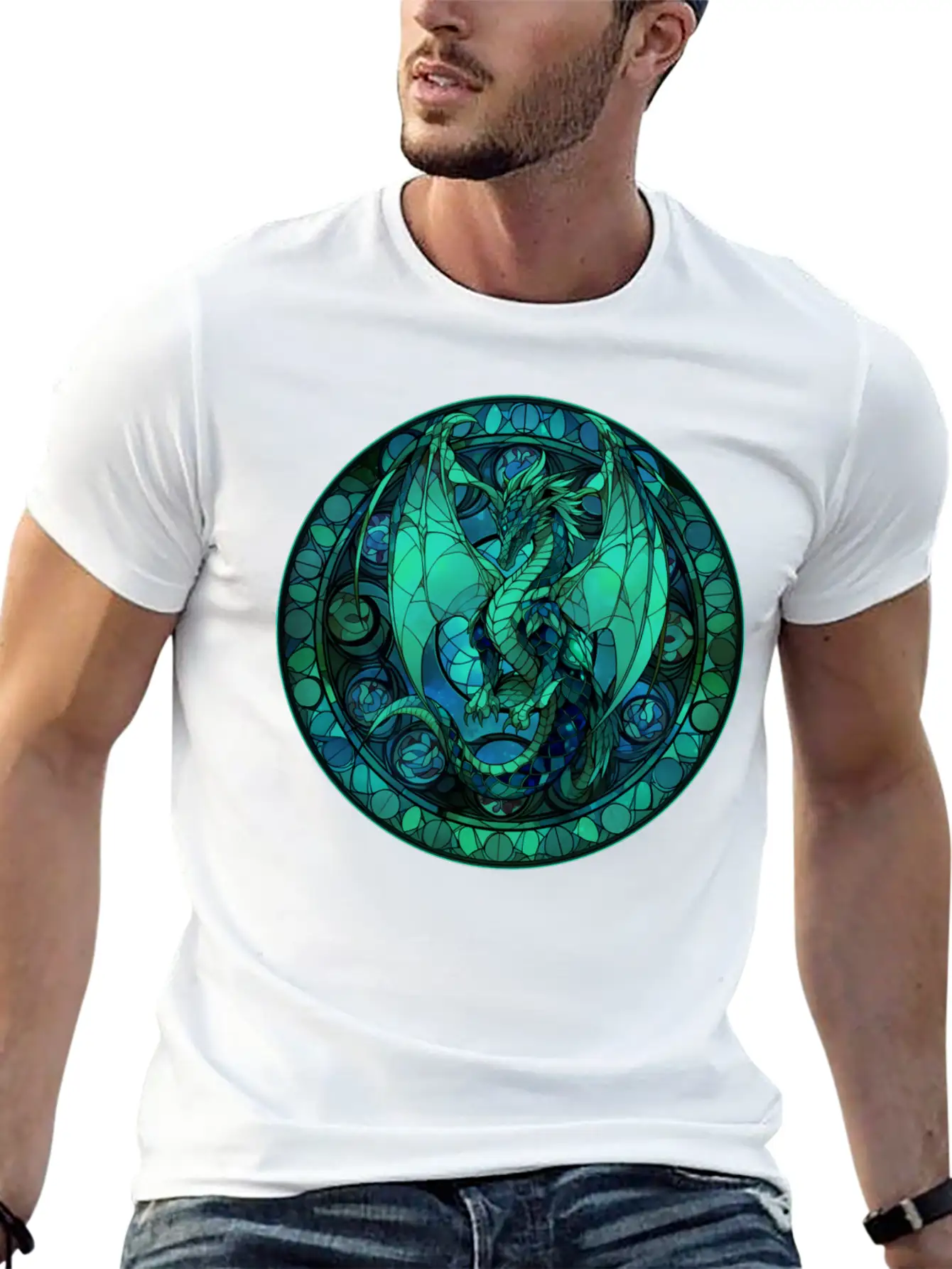 Dragon Stained Glass Style Classic Cotton Tee – Unisex Comfort For Any Season