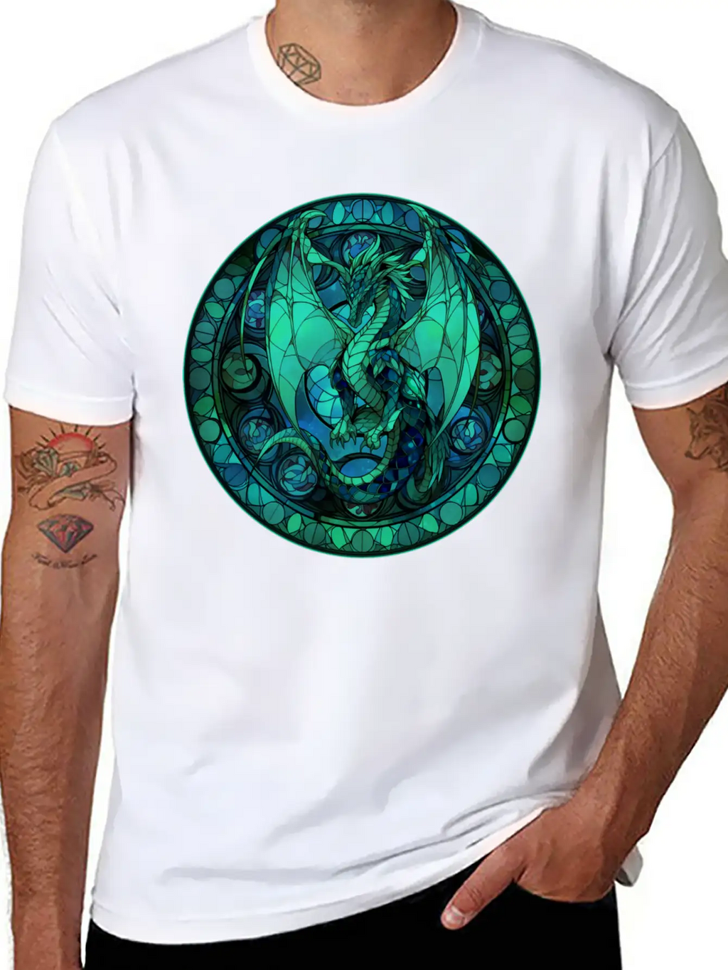 Dragon Stained Glass Style Classic Cotton Tee – Unisex Comfort For Any Season