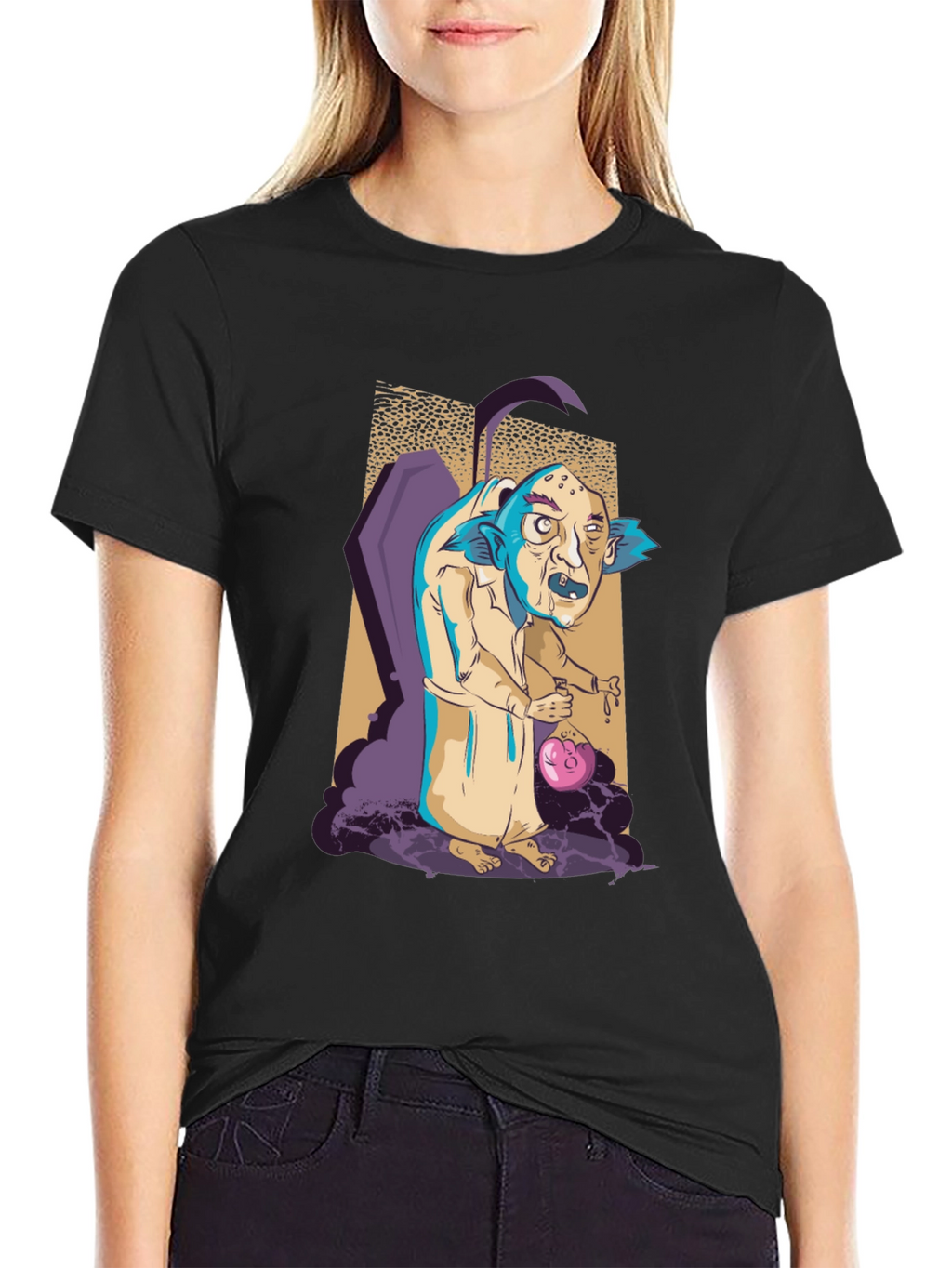 Monster Cartoon Graphic Print Black Tee