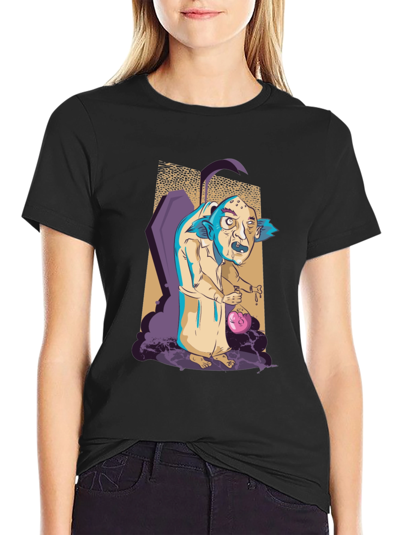 Monster Cartoon Graphic Print Black Tee