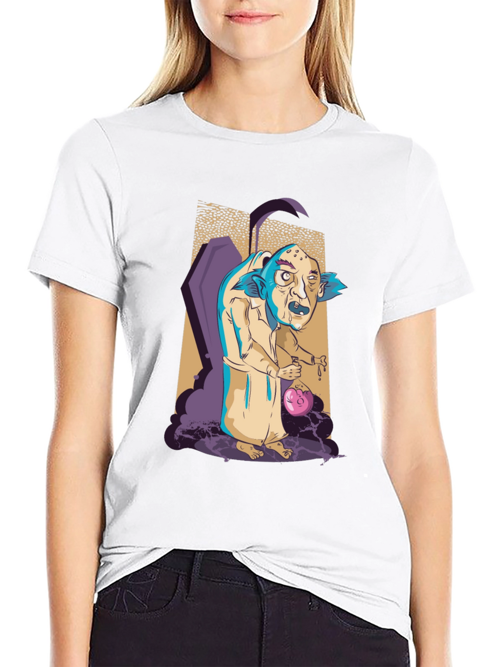 Monster Cartoon Graphic Print Black Tee