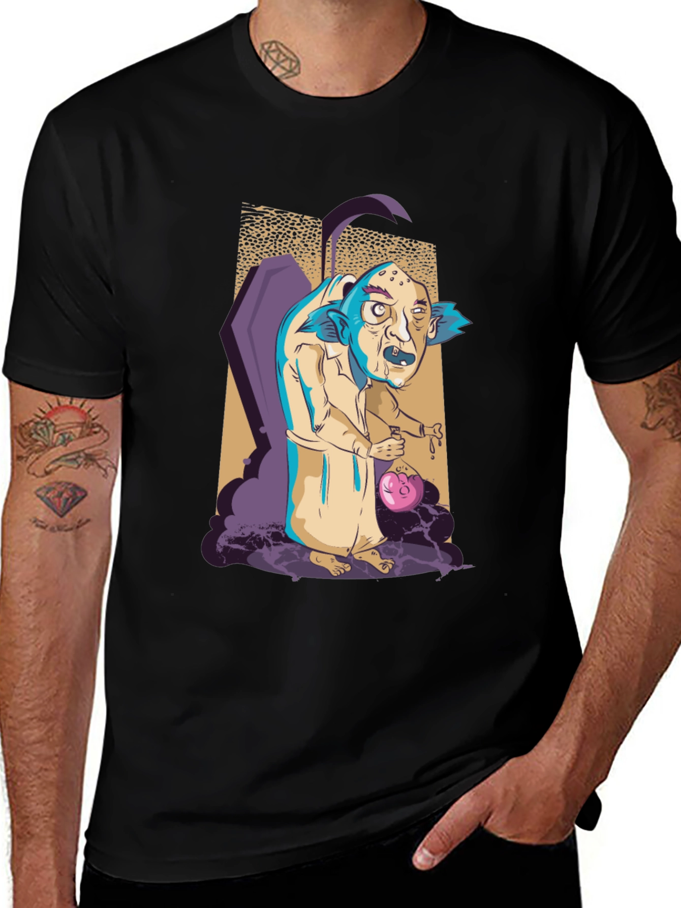 Monster Cartoon Graphic Print Black Tee