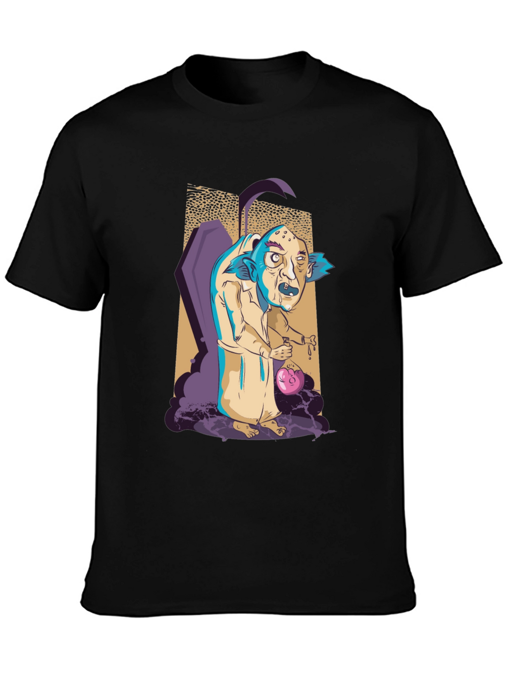 Monster Cartoon Graphic Print Black Tee