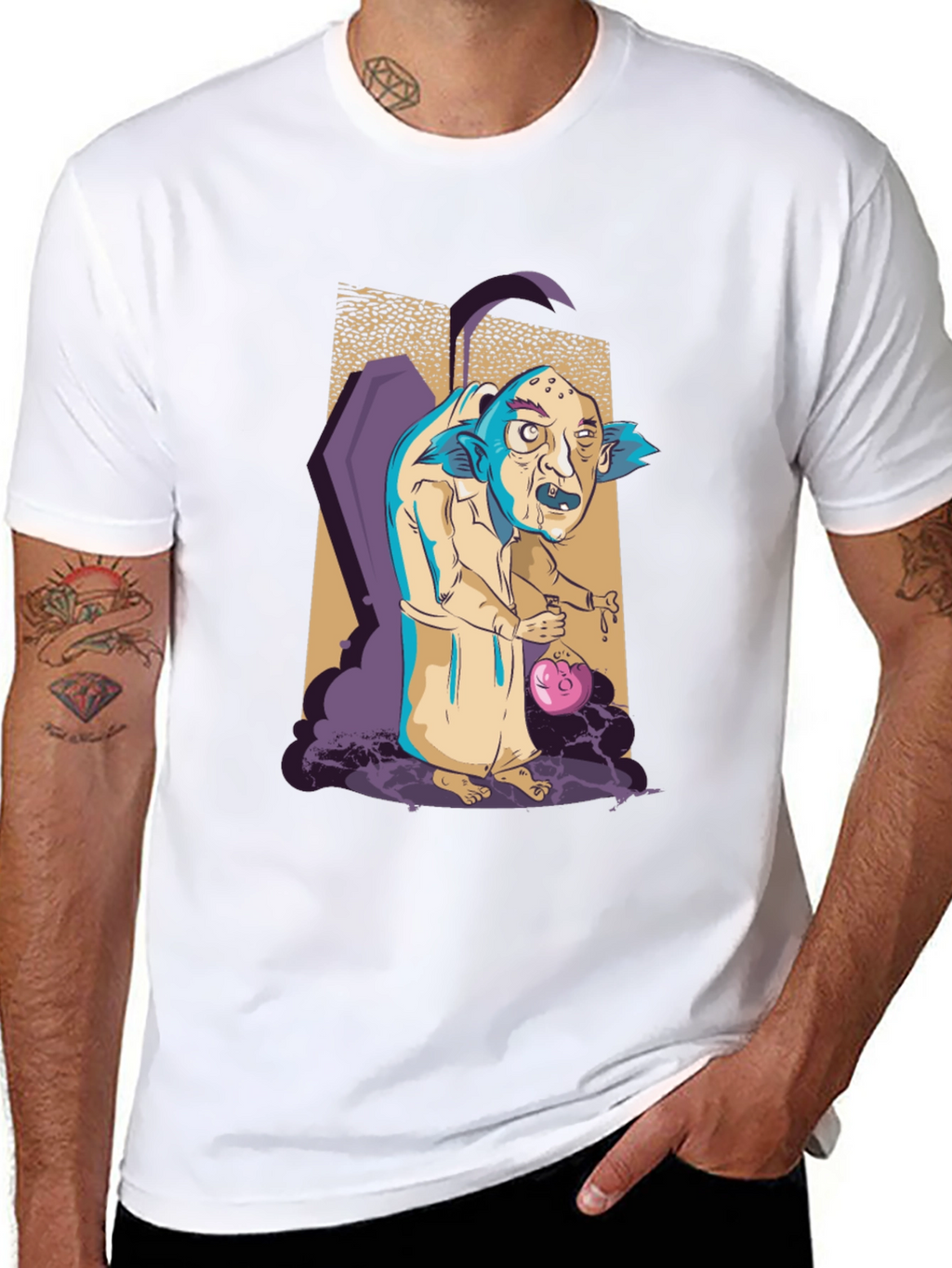 Monster Cartoon Graphic Print Black Tee
