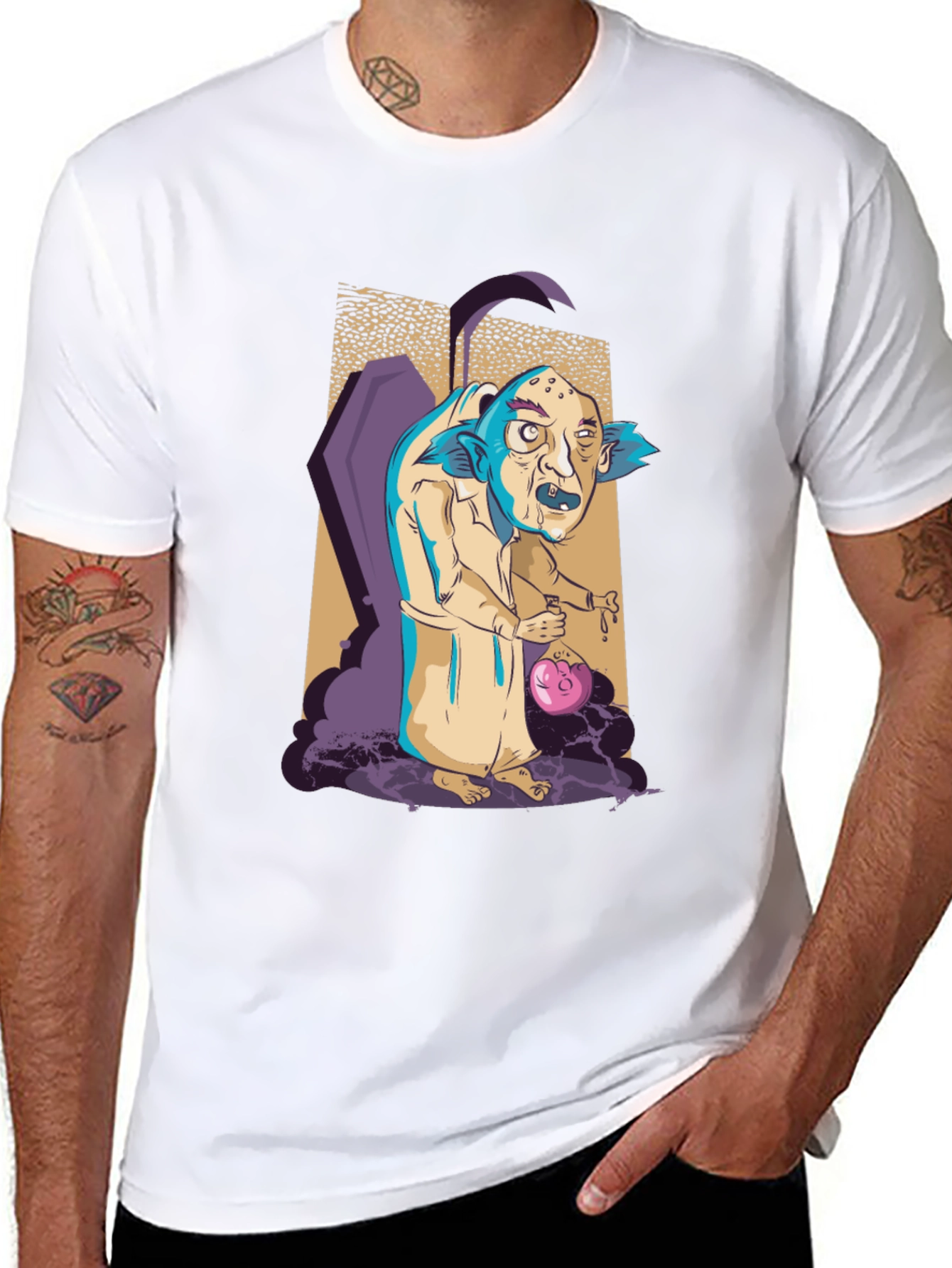 Monster Cartoon Graphic Print Black Tee