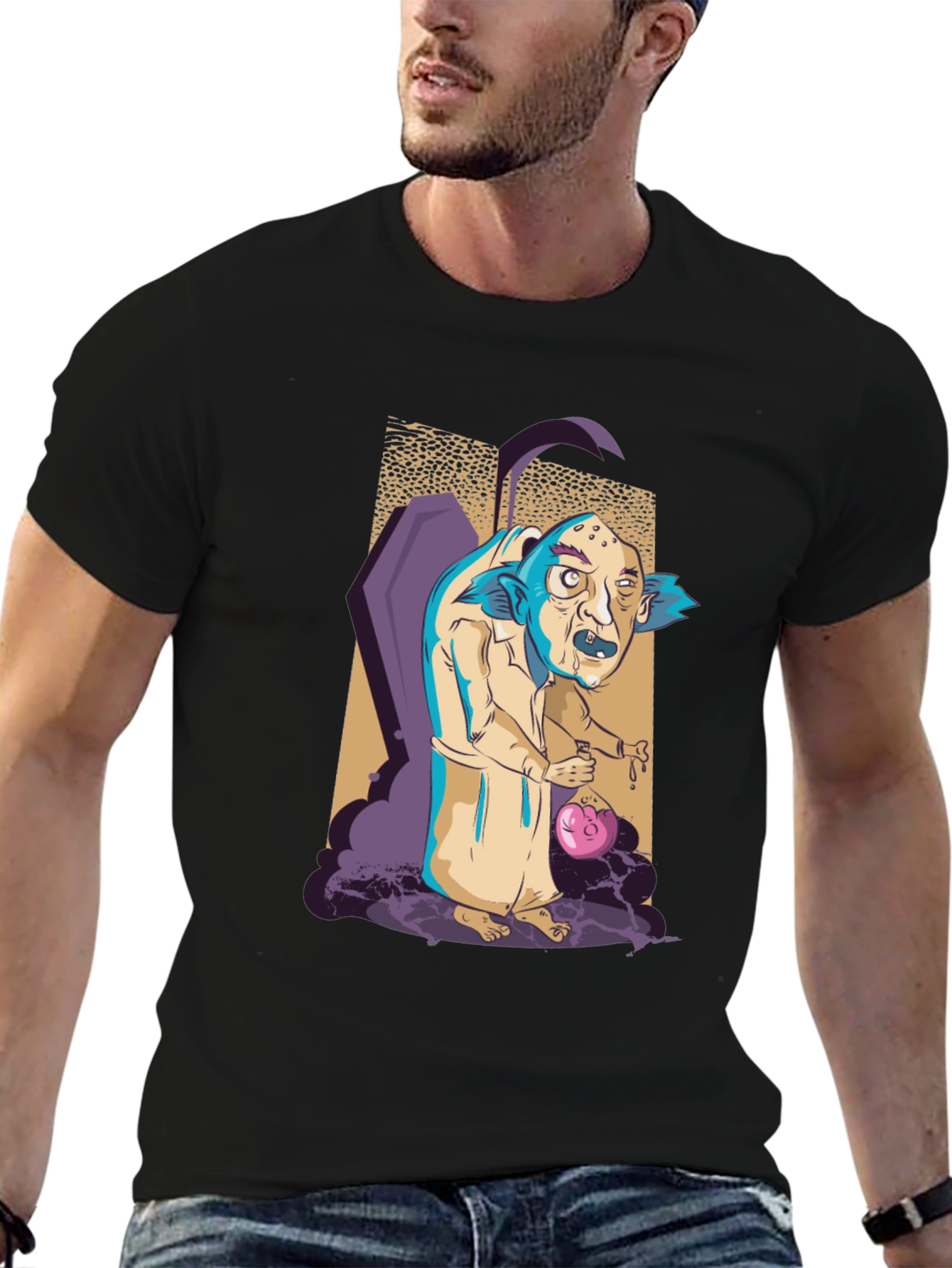 Monster Cartoon Graphic Print Black Tee