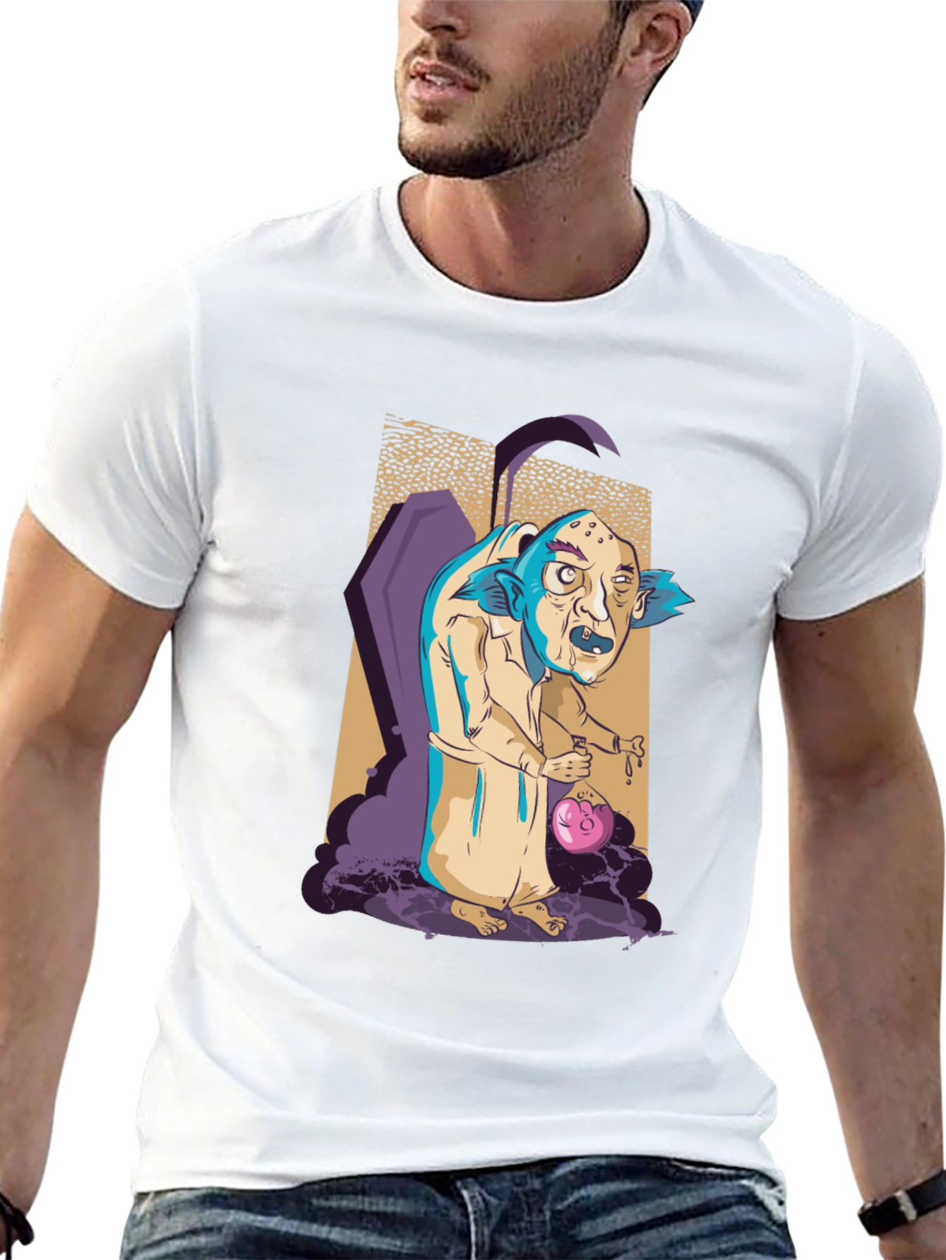 Monster Cartoon Graphic Print Black Tee