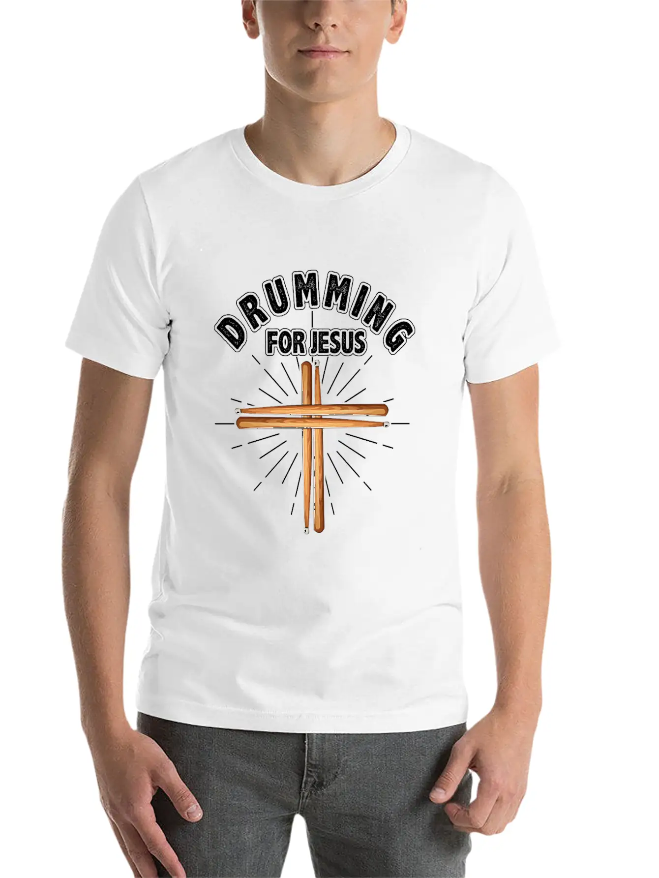 Drummer Drumming Drums Percussion Jesus Christian Stylish Everyday T-Shirt – Unisex Basic Cotton Tee