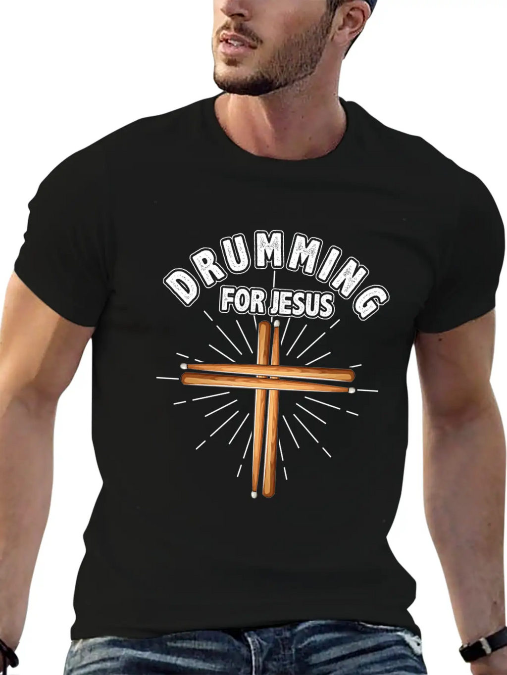 Drummer Drumming Drums Percussion Jesus Christian Stylish Everyday T-Shirt – Unisex Basic Cotton Tee