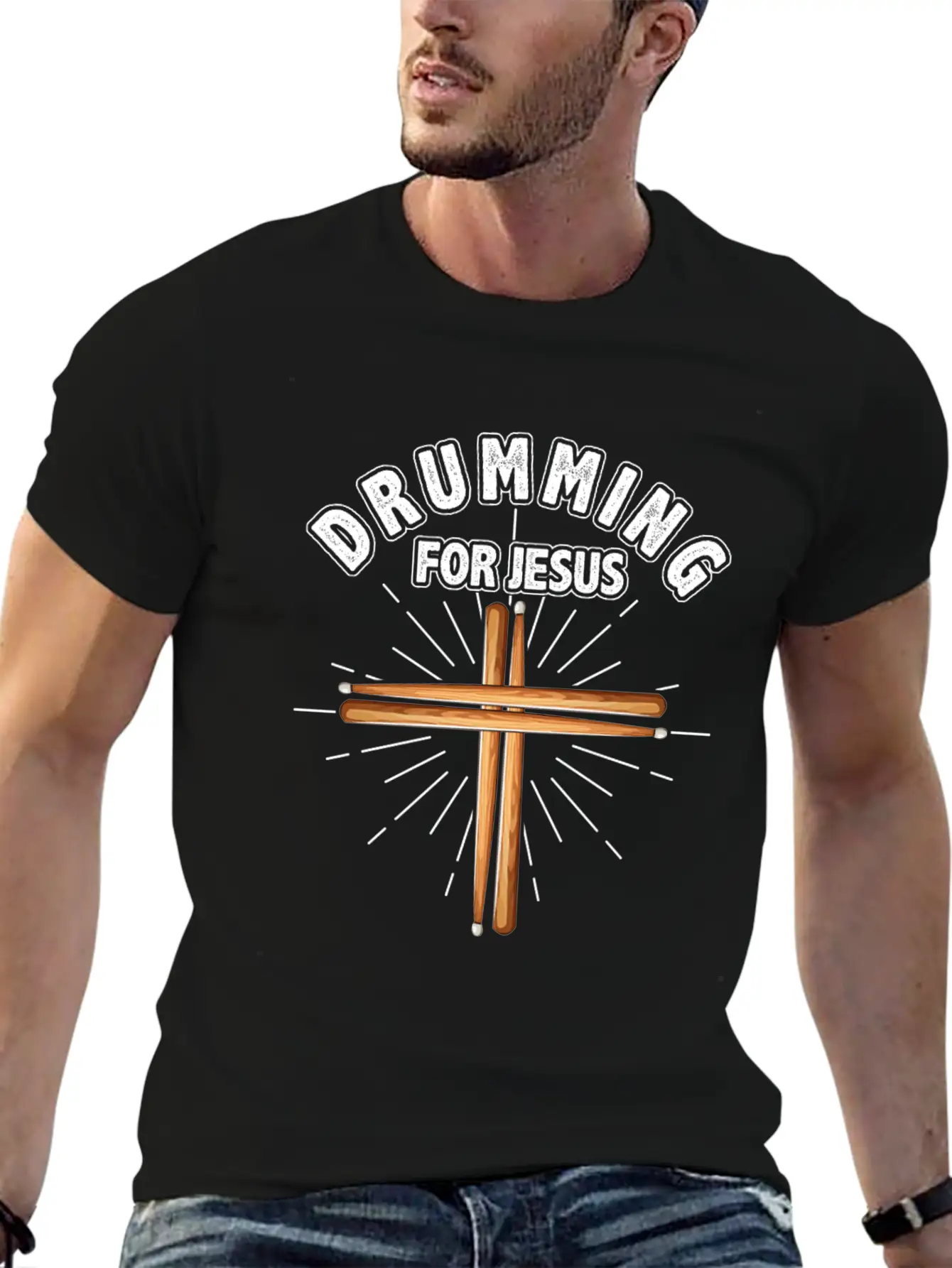 Drummer Drumming Drums Percussion Jesus Christian Stylish Everyday T-Shirt – Unisex Basic Cotton Tee