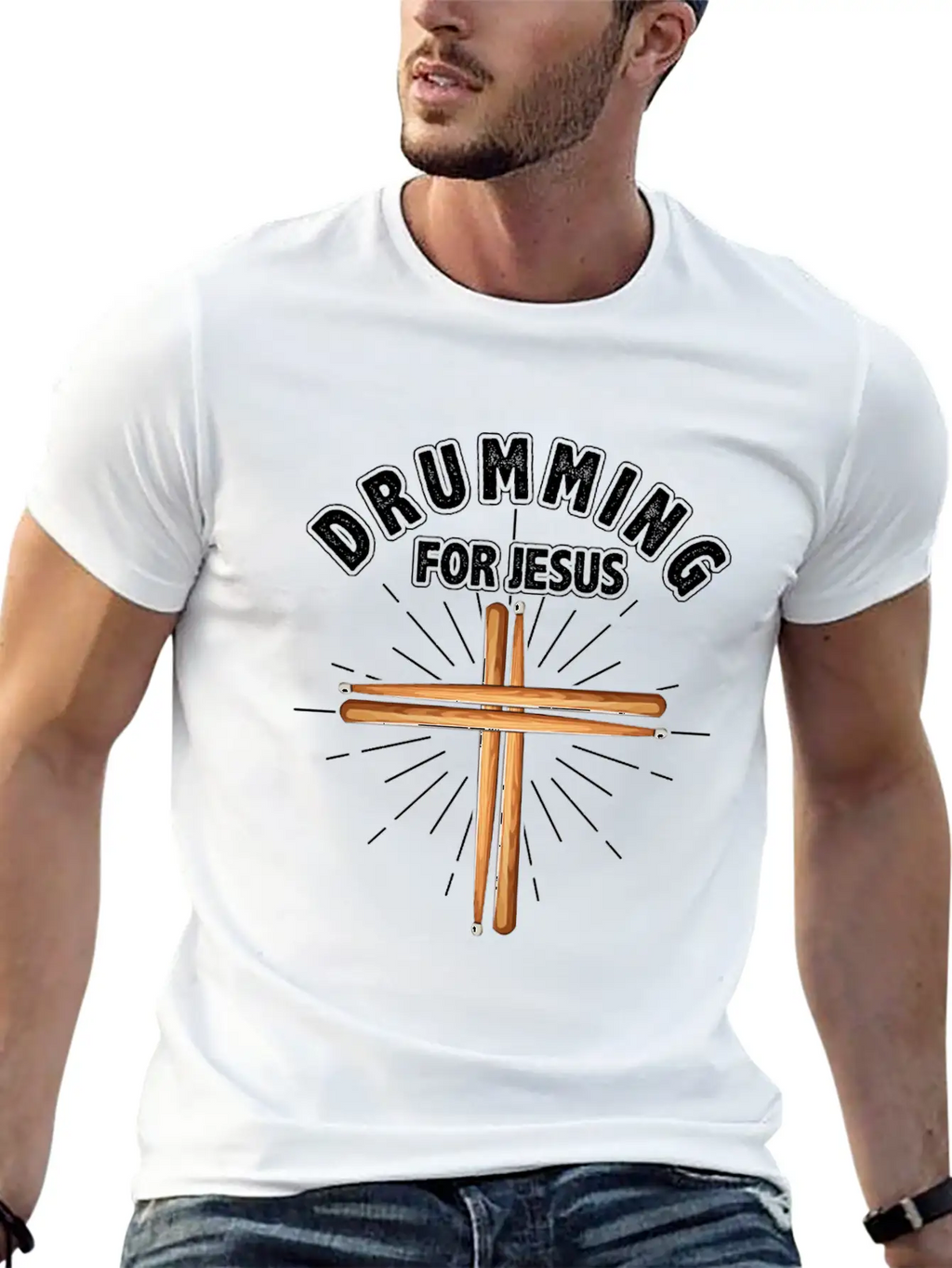 Drummer Drumming Drums Percussion Jesus Christian Stylish Everyday T-Shirt – Unisex Basic Cotton Tee