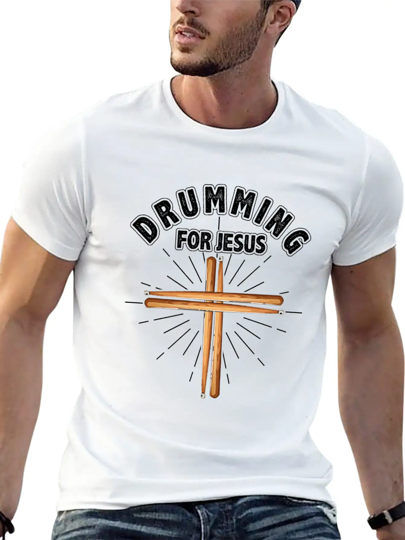 Drummer Drumming Drums Percussion Jesus Christian Stylish Everyday T-Shirt – Unisex Basic Cotton Tee