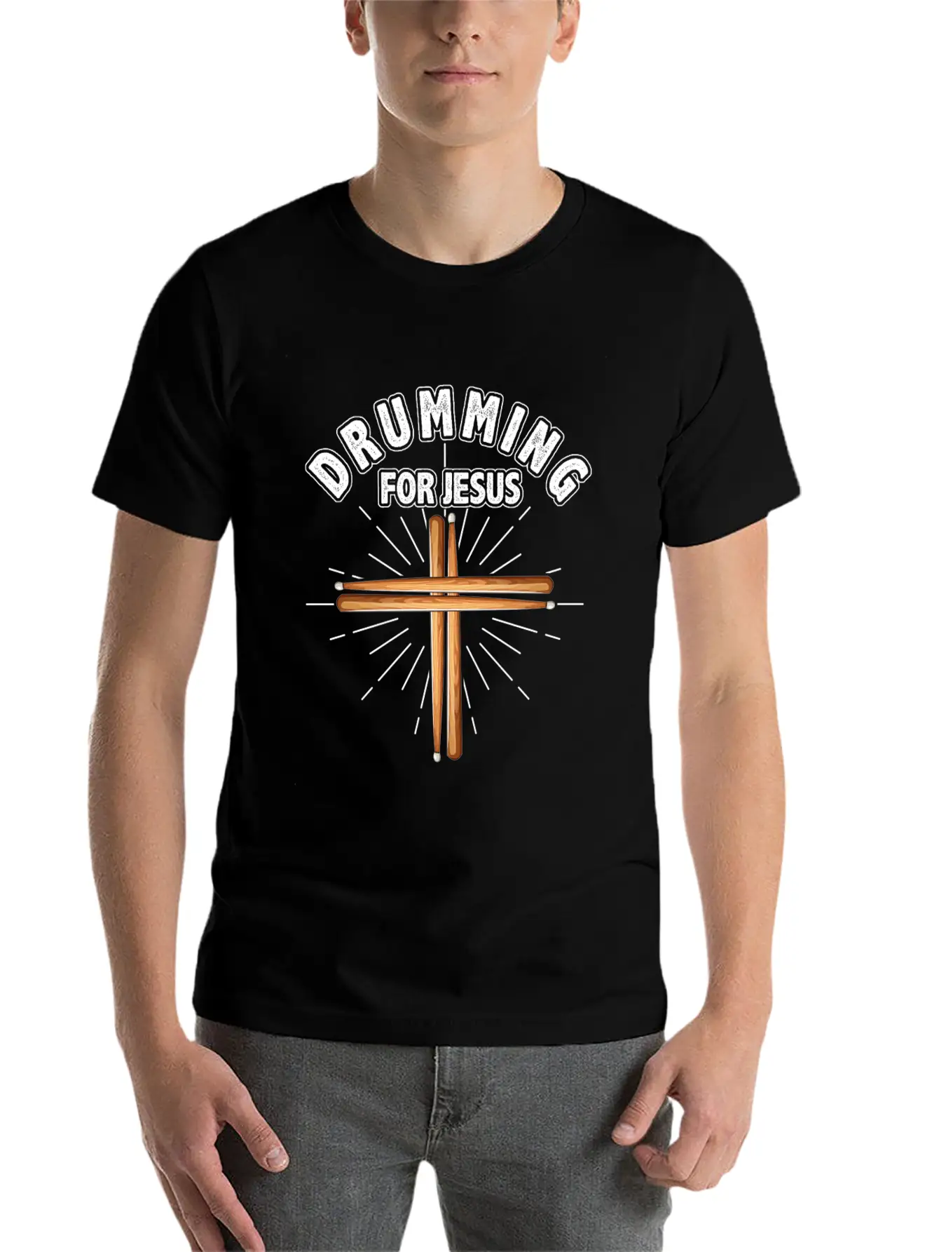 Drummer Drumming Drums Percussion Jesus Christian Stylish Everyday T-Shirt – Unisex Basic Cotton Tee