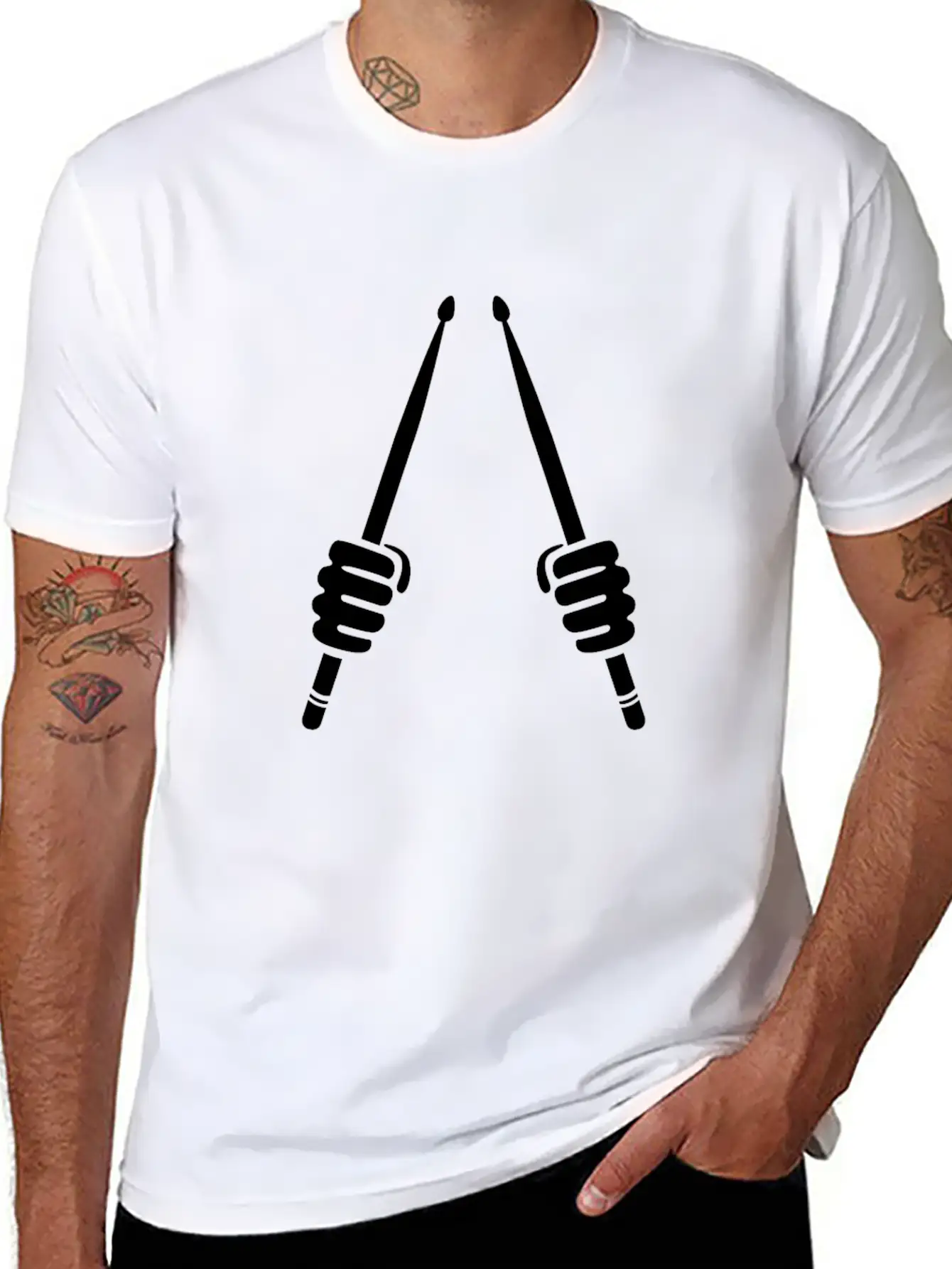 Drummer Hand Drumsticks Modern Fit Casual T-Shirt – Clean And Versatile Design