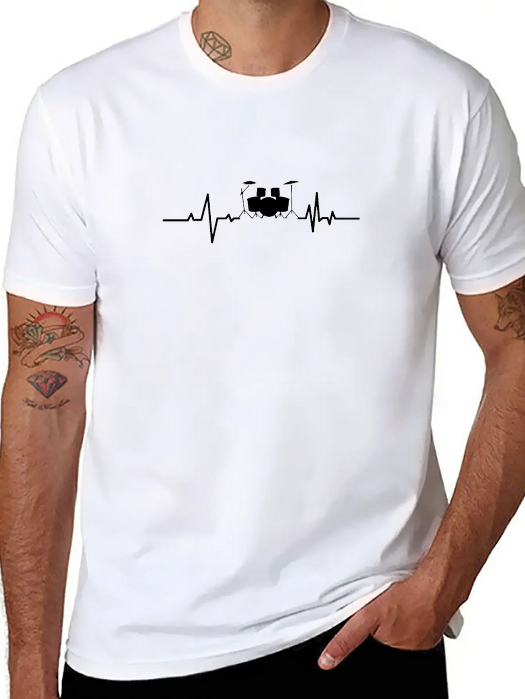 Drumset Heartbeat Drummer Stylish Everyday T-Shirt – Unisex Basic Cotton Tee