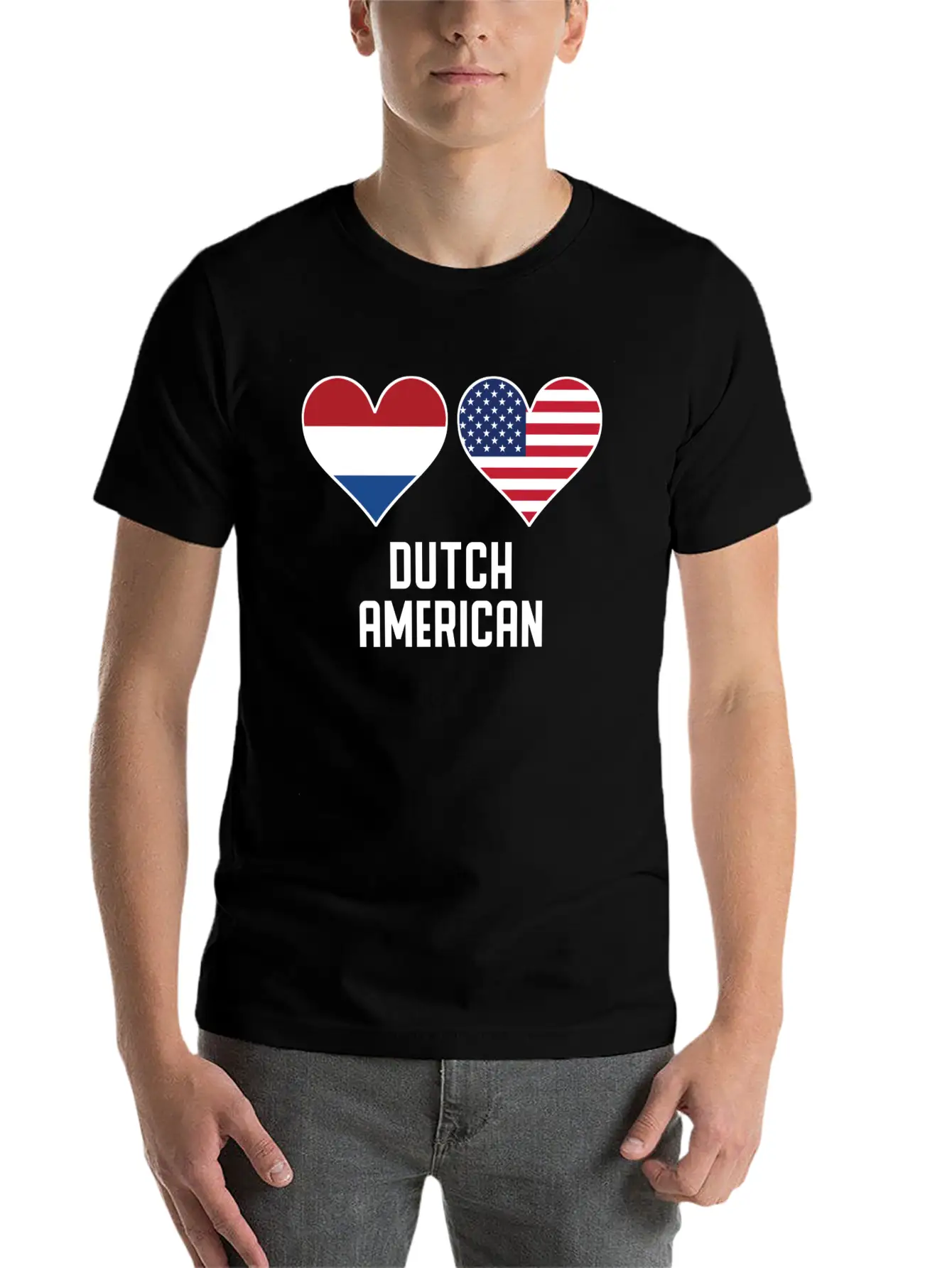 Dutch American Heart Flags Classic Cotton Tee – Unisex Comfort For Any Season