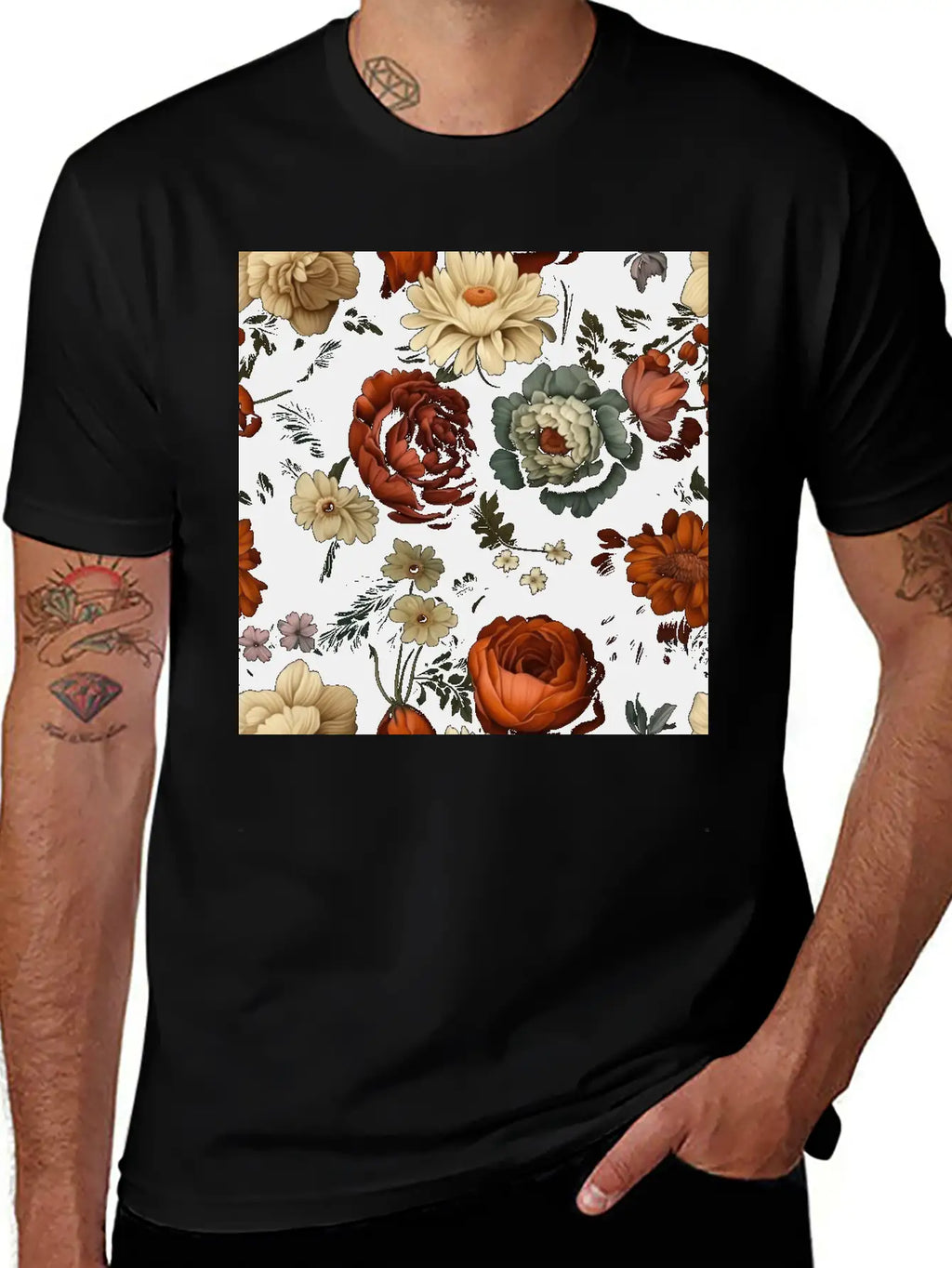 Dutch Nocturne: Luminous Floral Pastoral On Black Classic Cotton Tee – Unisex Comfort For Any Season