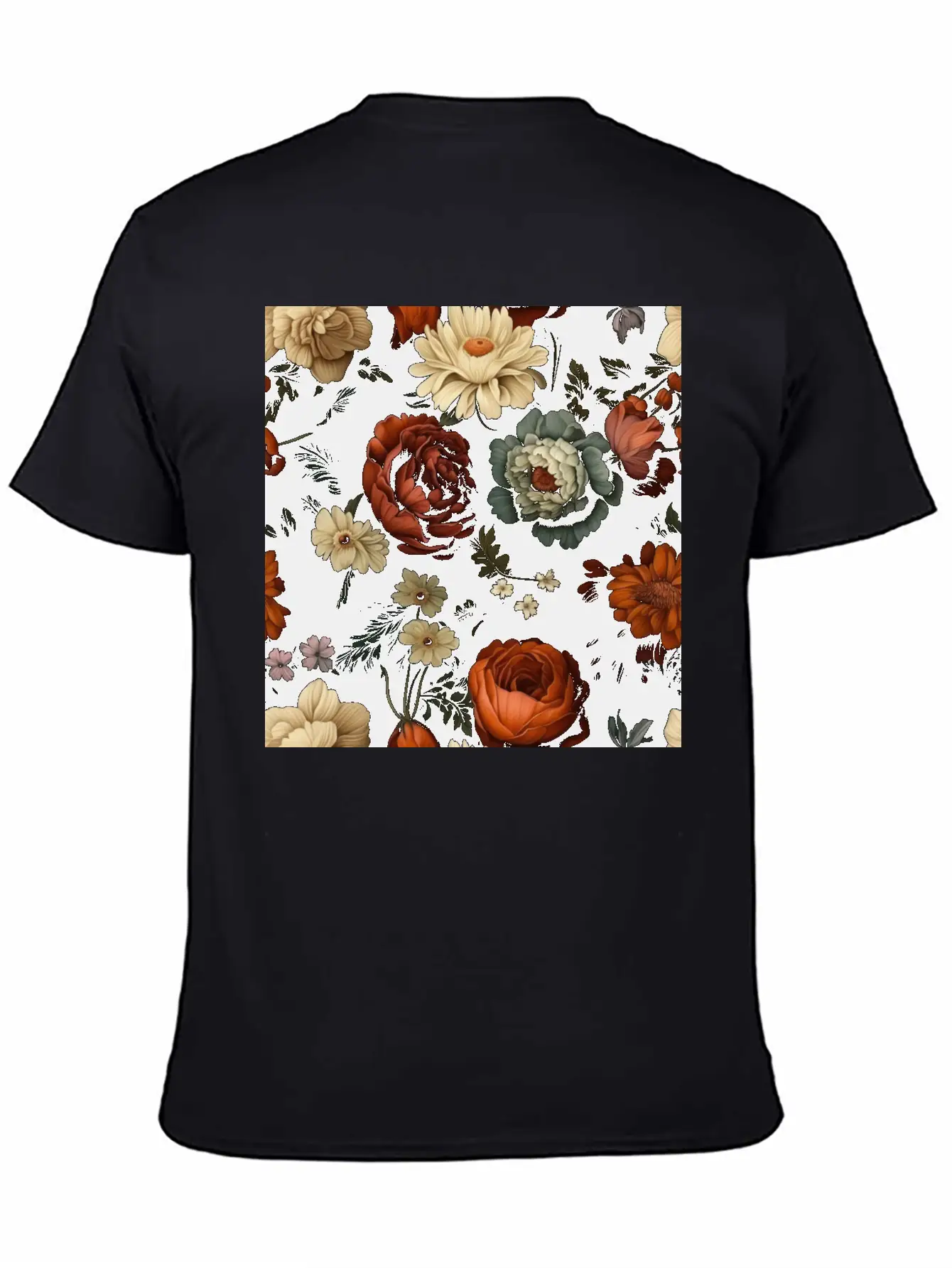 Dutch Nocturne: Luminous Floral Pastoral On Black Classic Cotton Tee – Unisex Comfort For Any Season