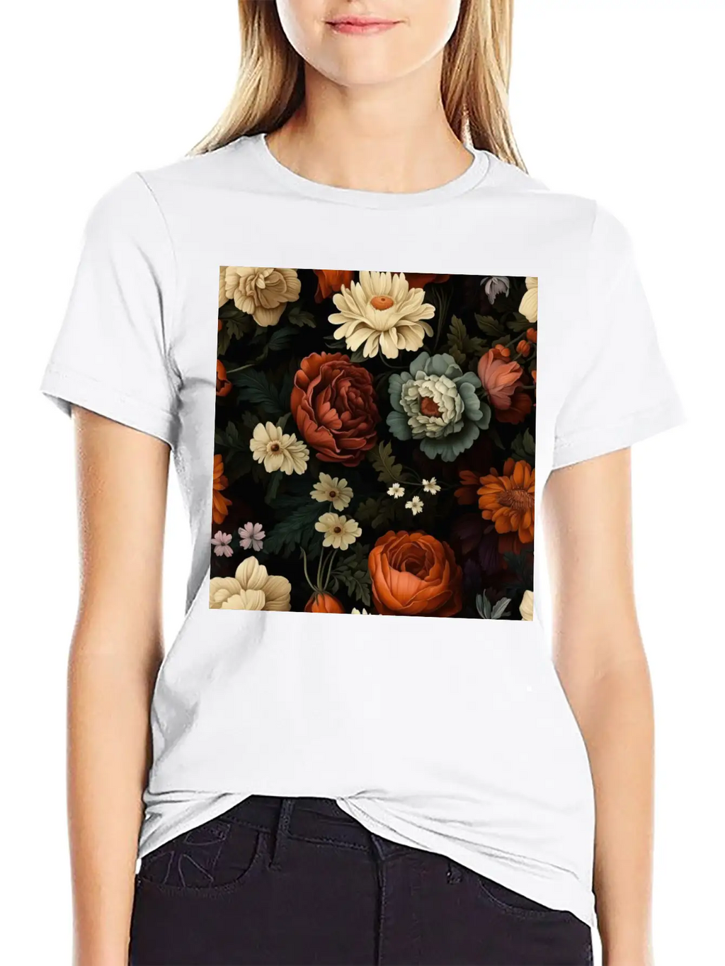 Dutch Nocturne: Luminous Floral Pastoral On Black Classic Cotton Tee – Unisex Comfort For Any Season