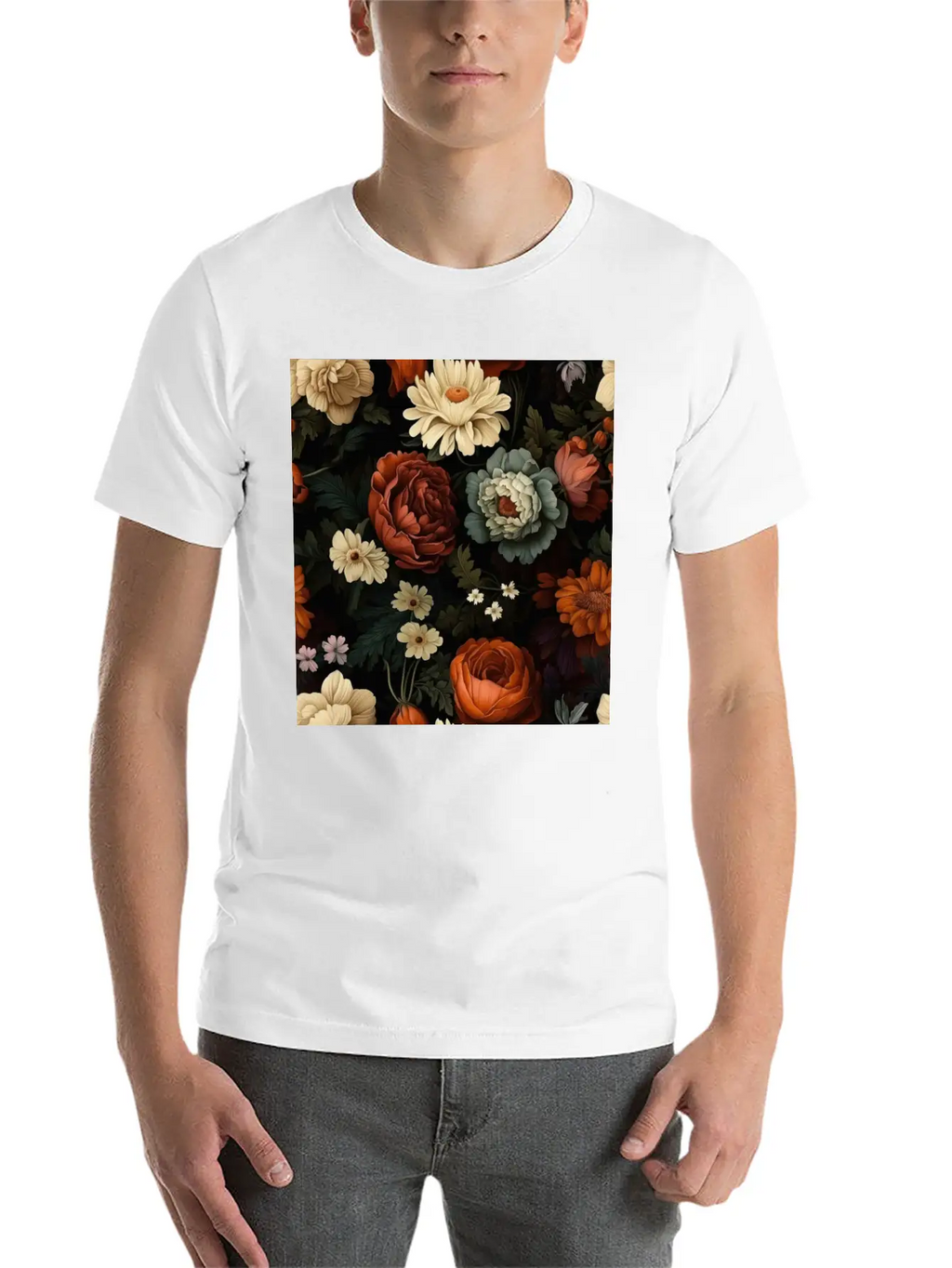 Dutch Nocturne: Luminous Floral Pastoral On Black Classic Cotton Tee – Unisex Comfort For Any Season