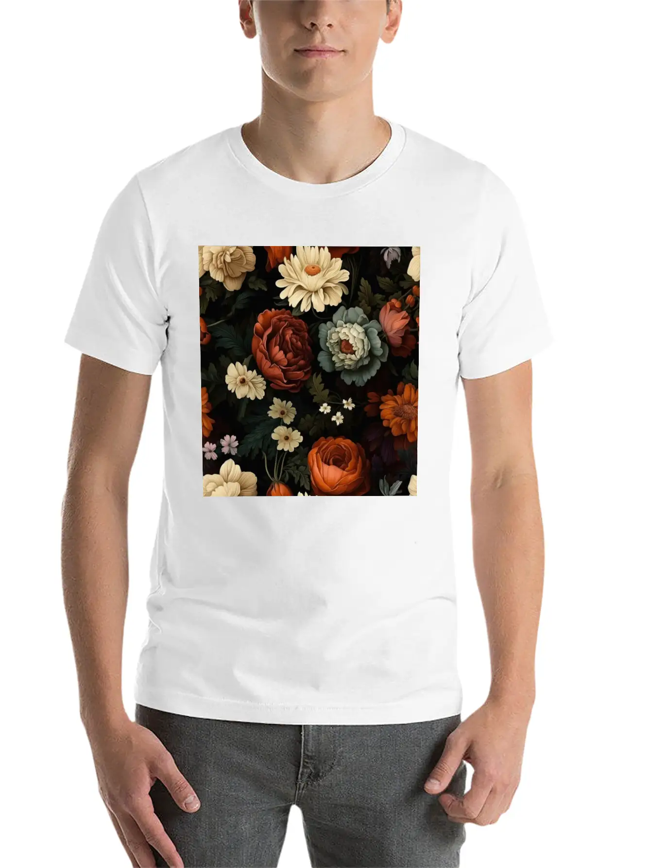 Dutch Nocturne: Luminous Floral Pastoral On Black Classic Cotton Tee – Unisex Comfort For Any Season