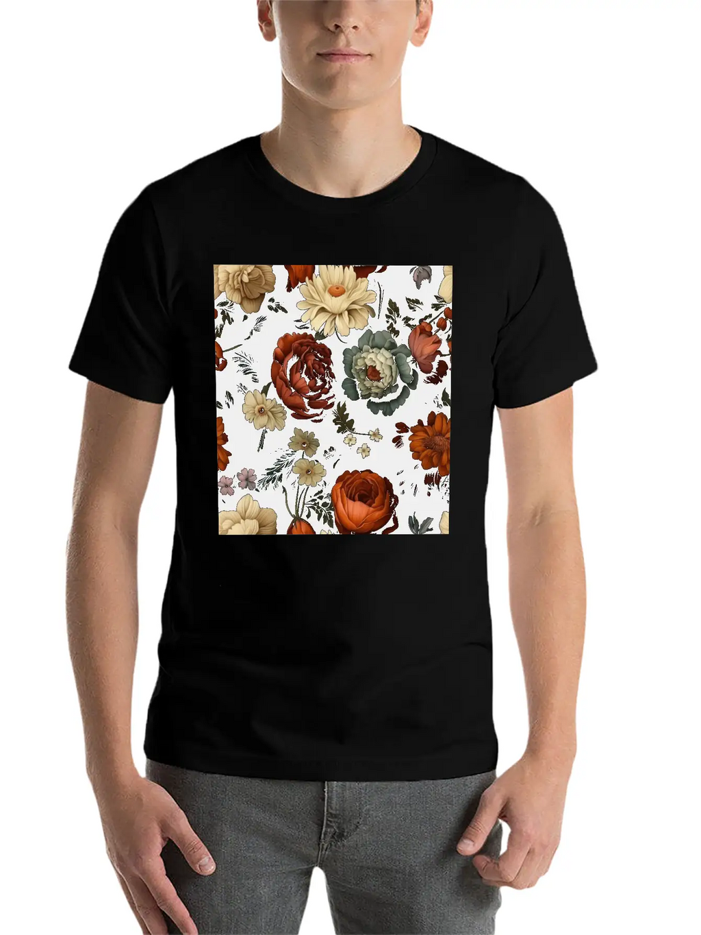 Dutch Nocturne: Luminous Floral Pastoral On Black Classic Cotton Tee – Unisex Comfort For Any Season